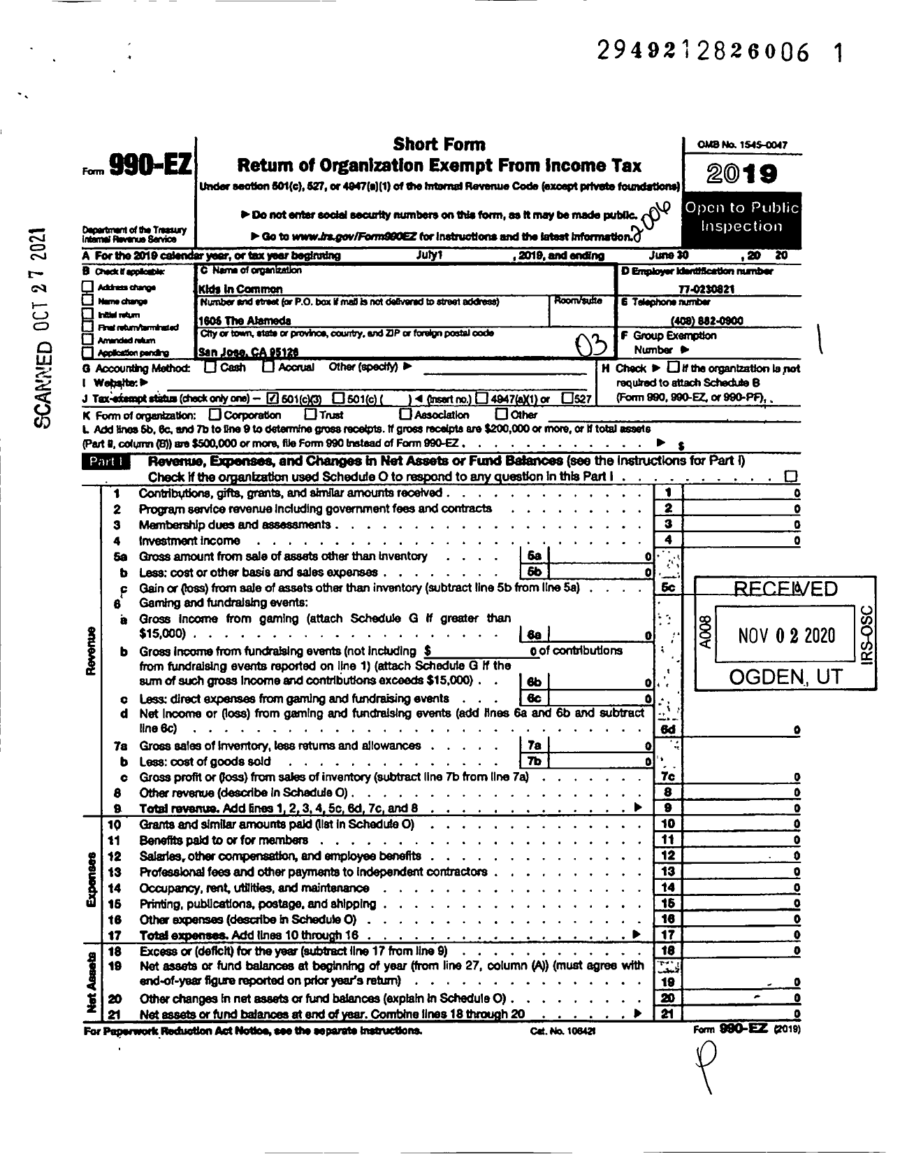 Image of first page of 2019 Form 990EZ for Kids In Common