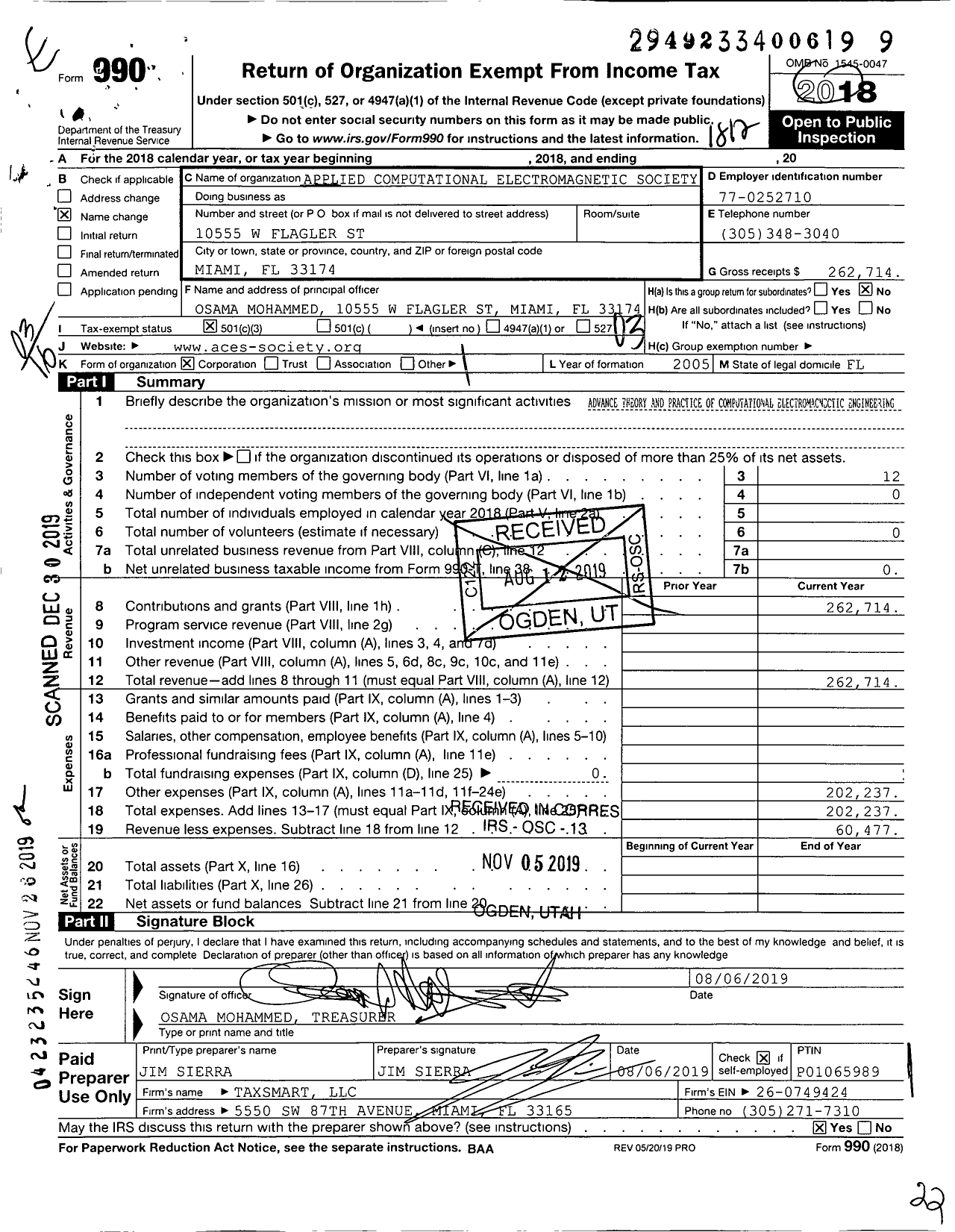 Image of first page of 2018 Form 990 for Applied Computational Electromagnetic Society