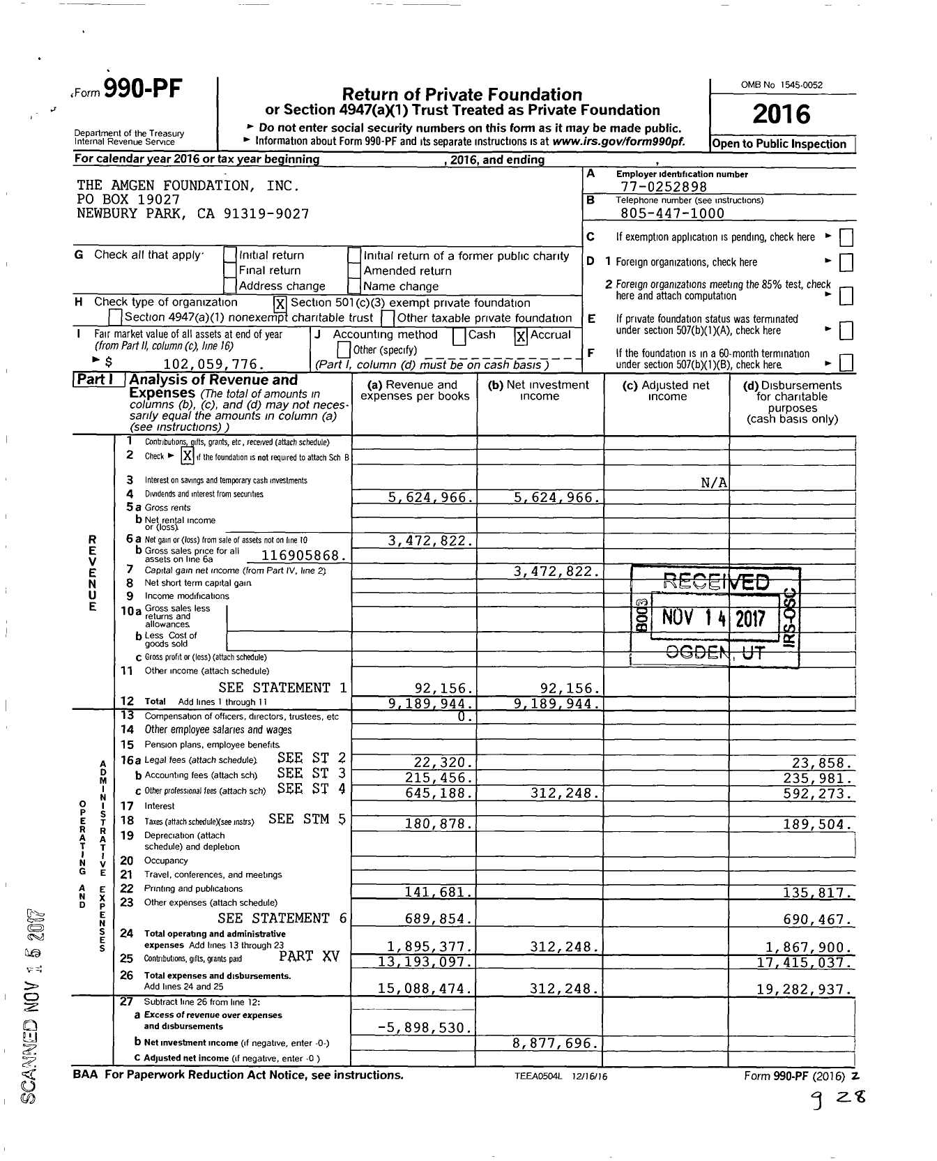 Image of first page of 2016 Form 990PF for The Amgen Foundation