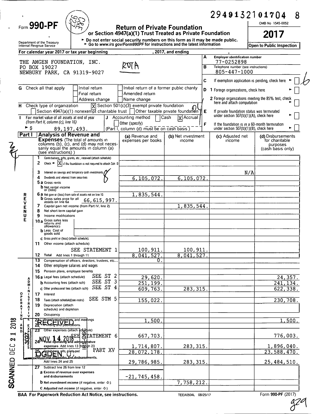 Image of first page of 2017 Form 990PF for The Amgen Foundation