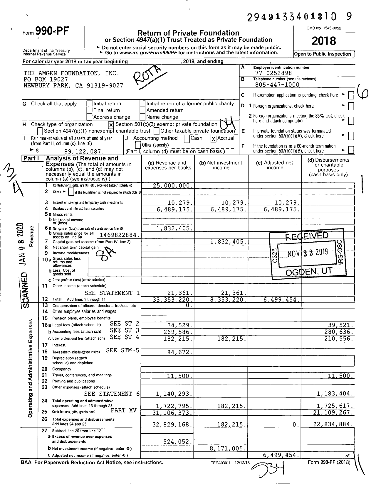 Image of first page of 2018 Form 990PF for The Amgen Foundation