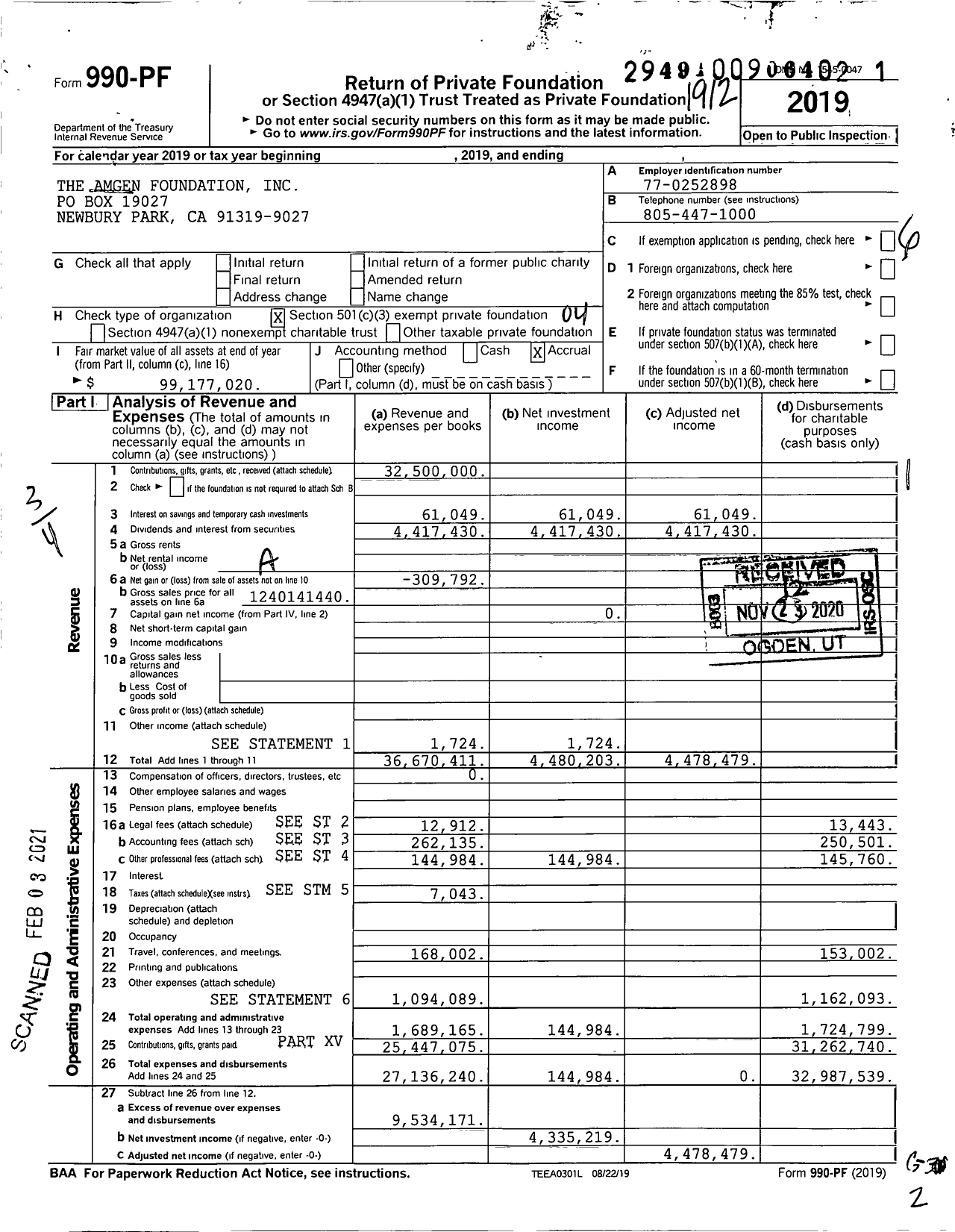 Image of first page of 2019 Form 990PF for The Amgen Foundation