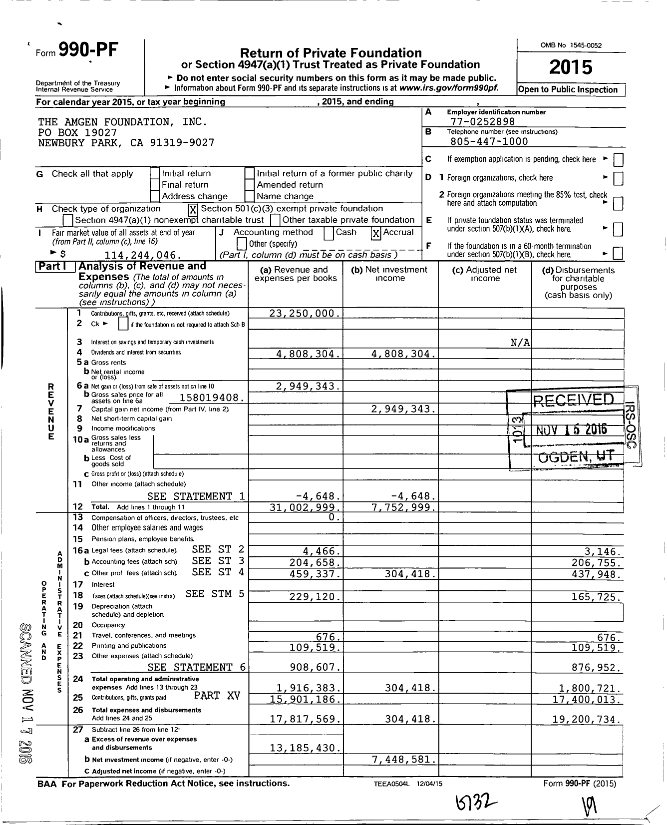 Image of first page of 2015 Form 990PF for The Amgen Foundation