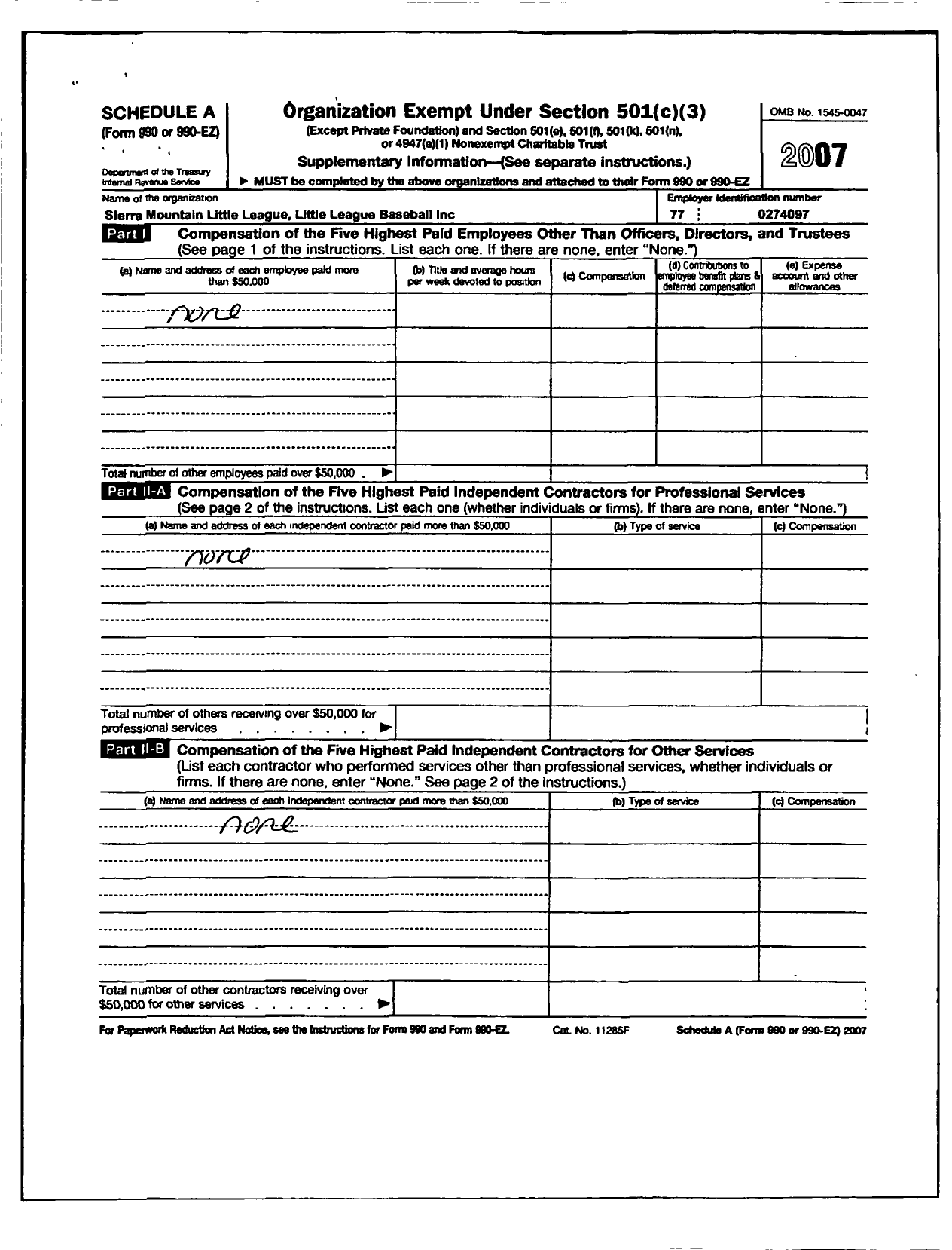 Image of first page of 2007 Form 990ER for Little League Baseball - 4051014 Sierra Mountain LL