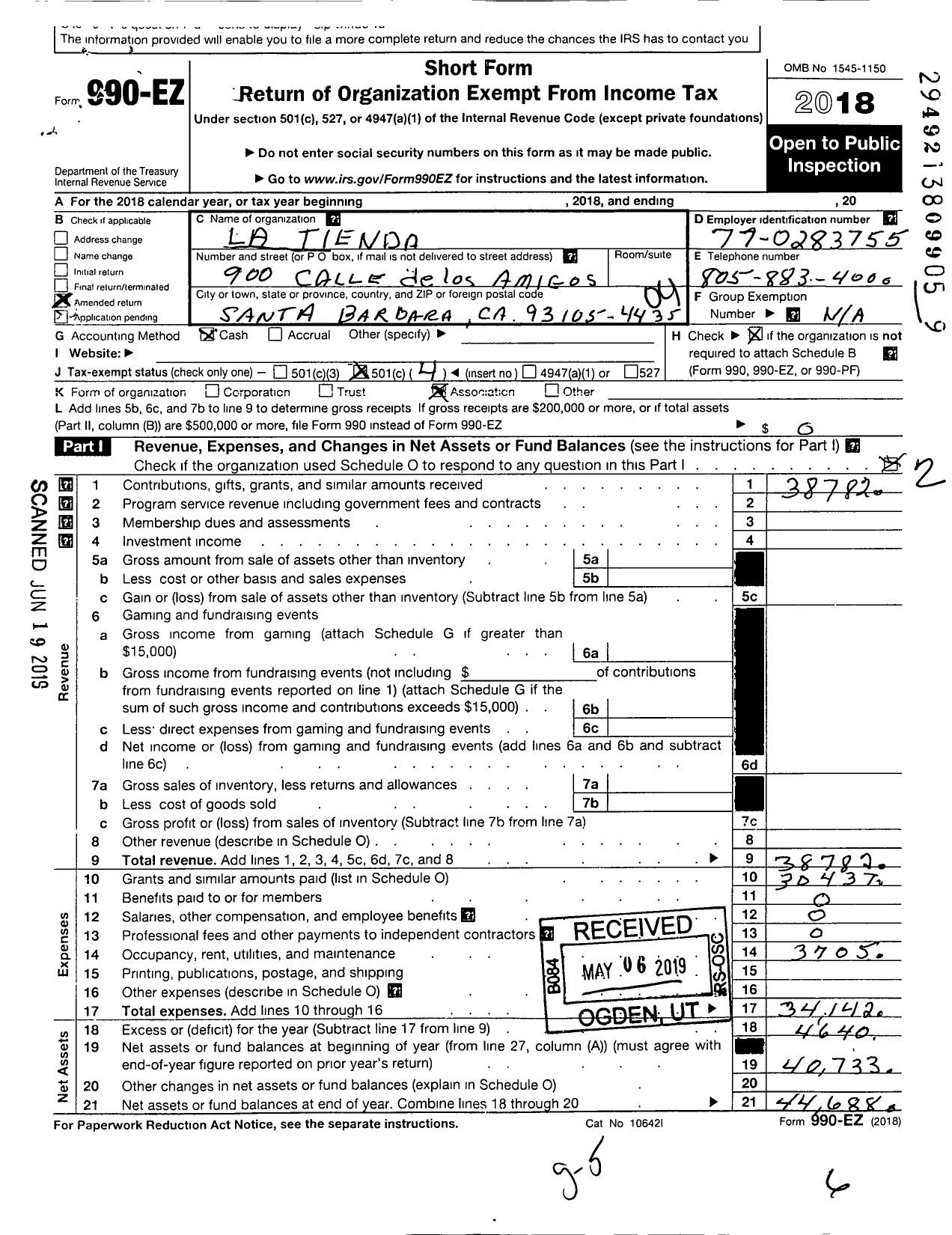 Image of first page of 2018 Form 990EO for La Tienda