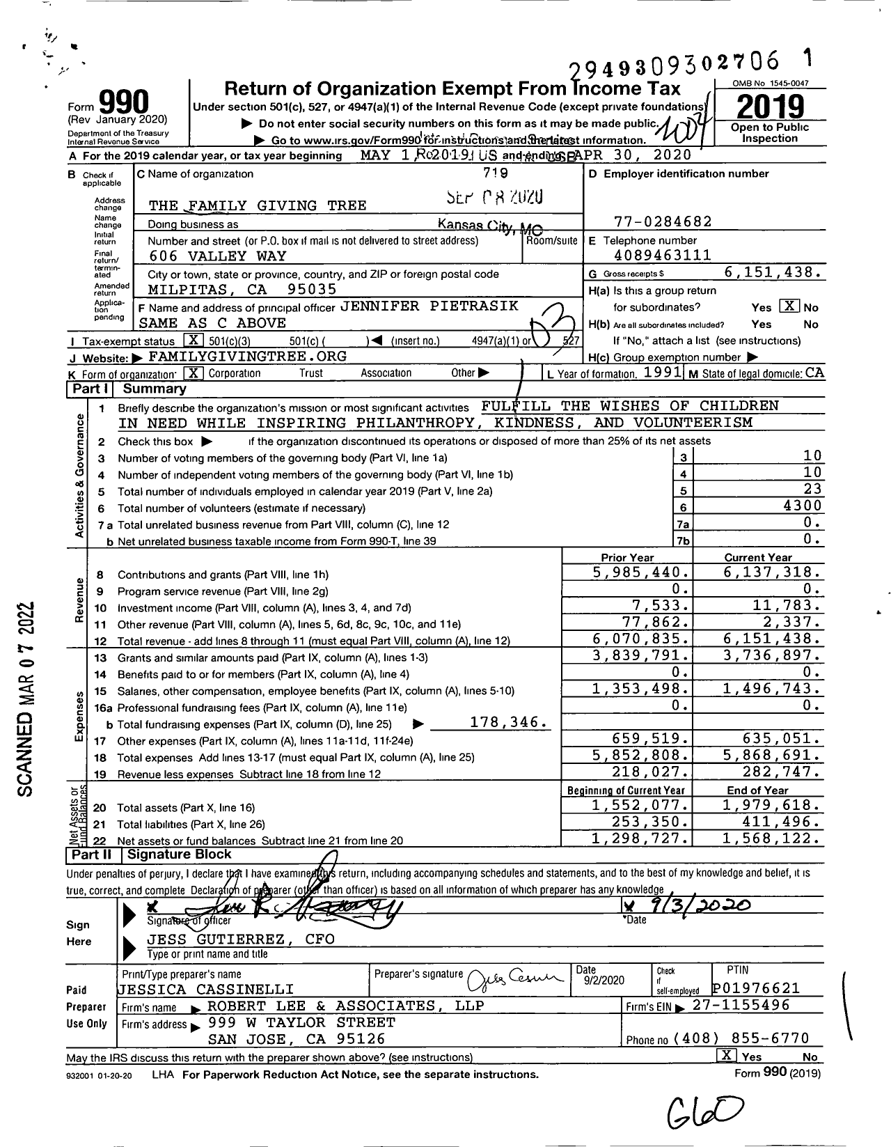 Image of first page of 2019 Form 990 for Family Giving Tree