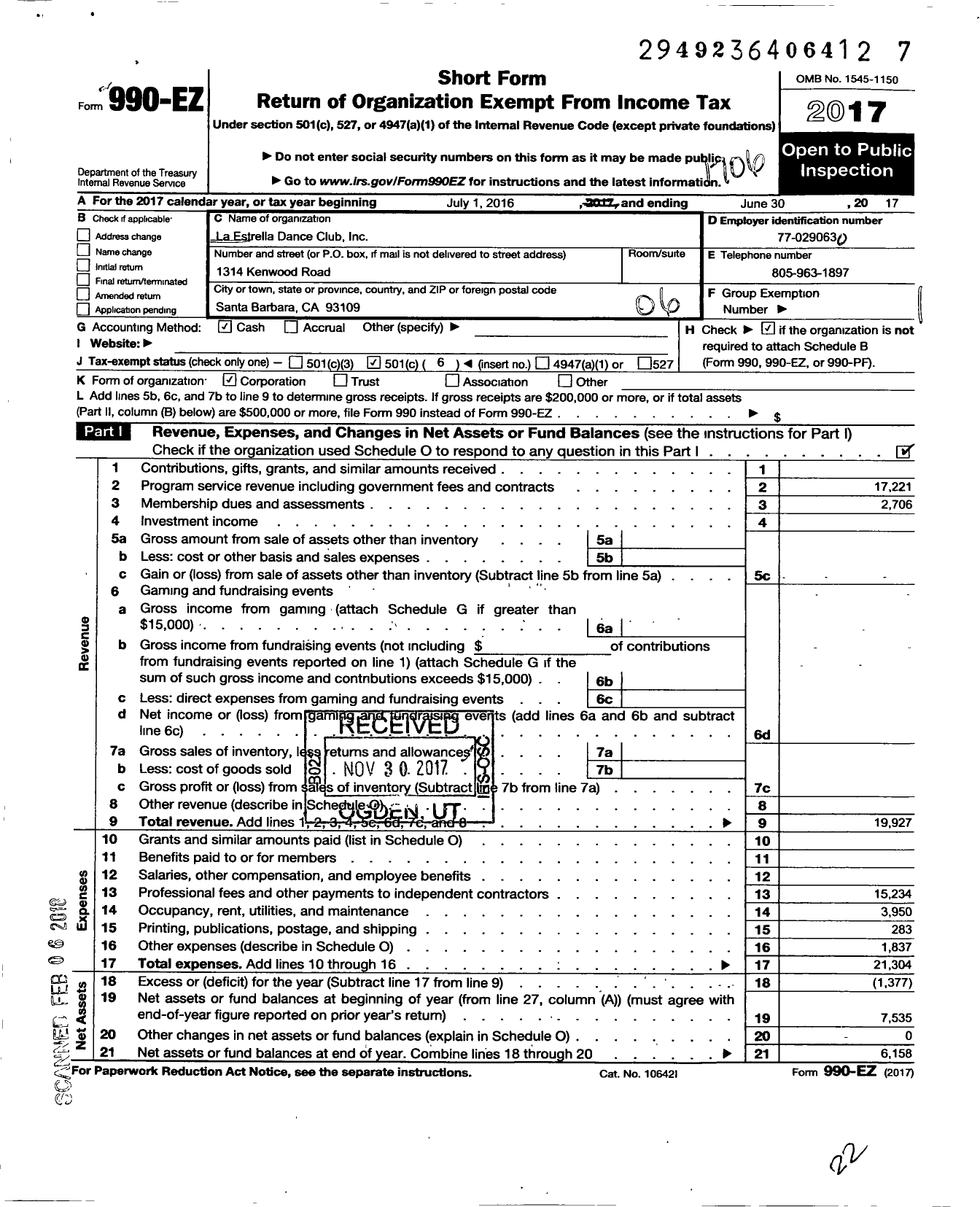 Image of first page of 2016 Form 990EO for La Estrella Dance Club