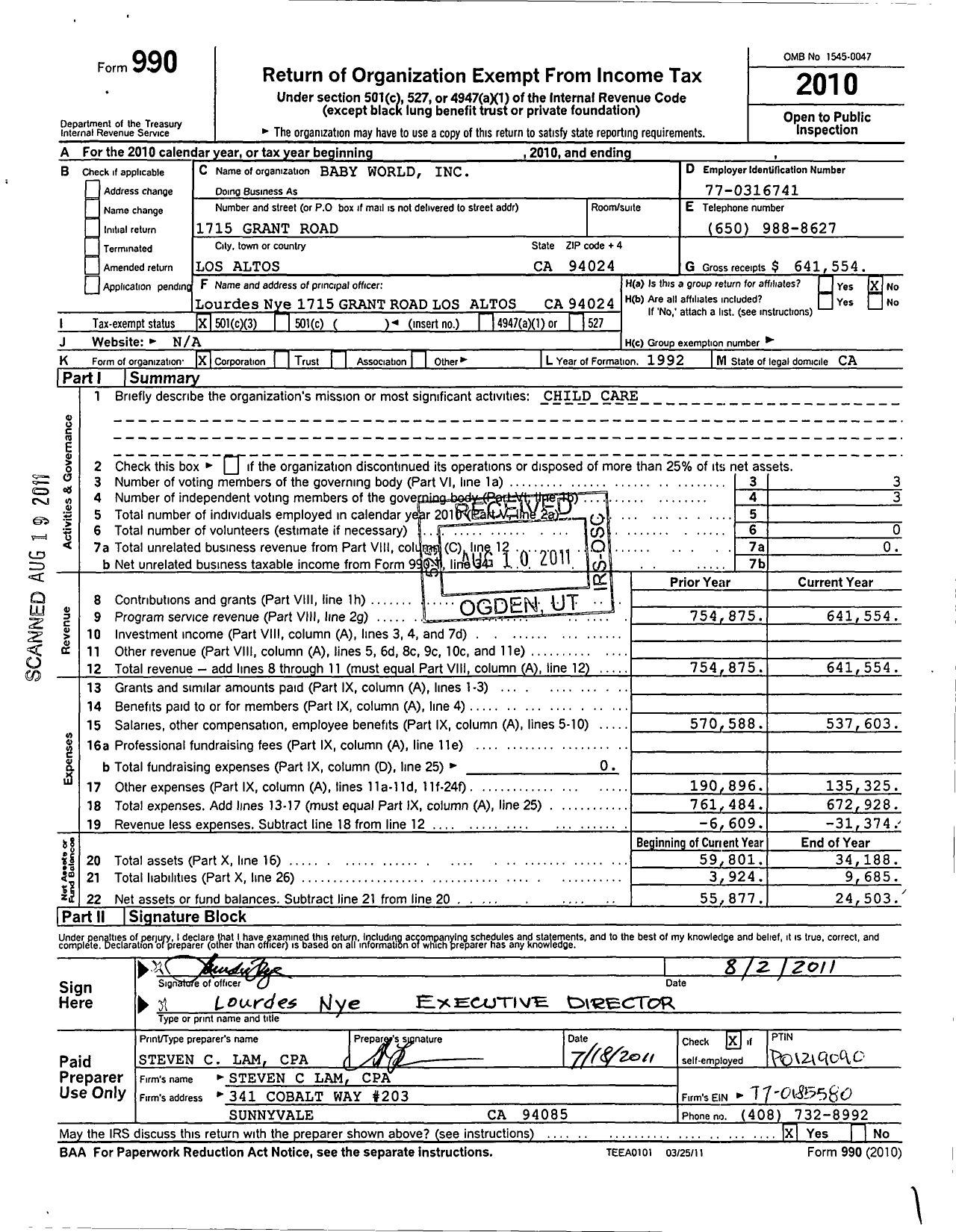 Image of first page of 2010 Form 990 for Baby World