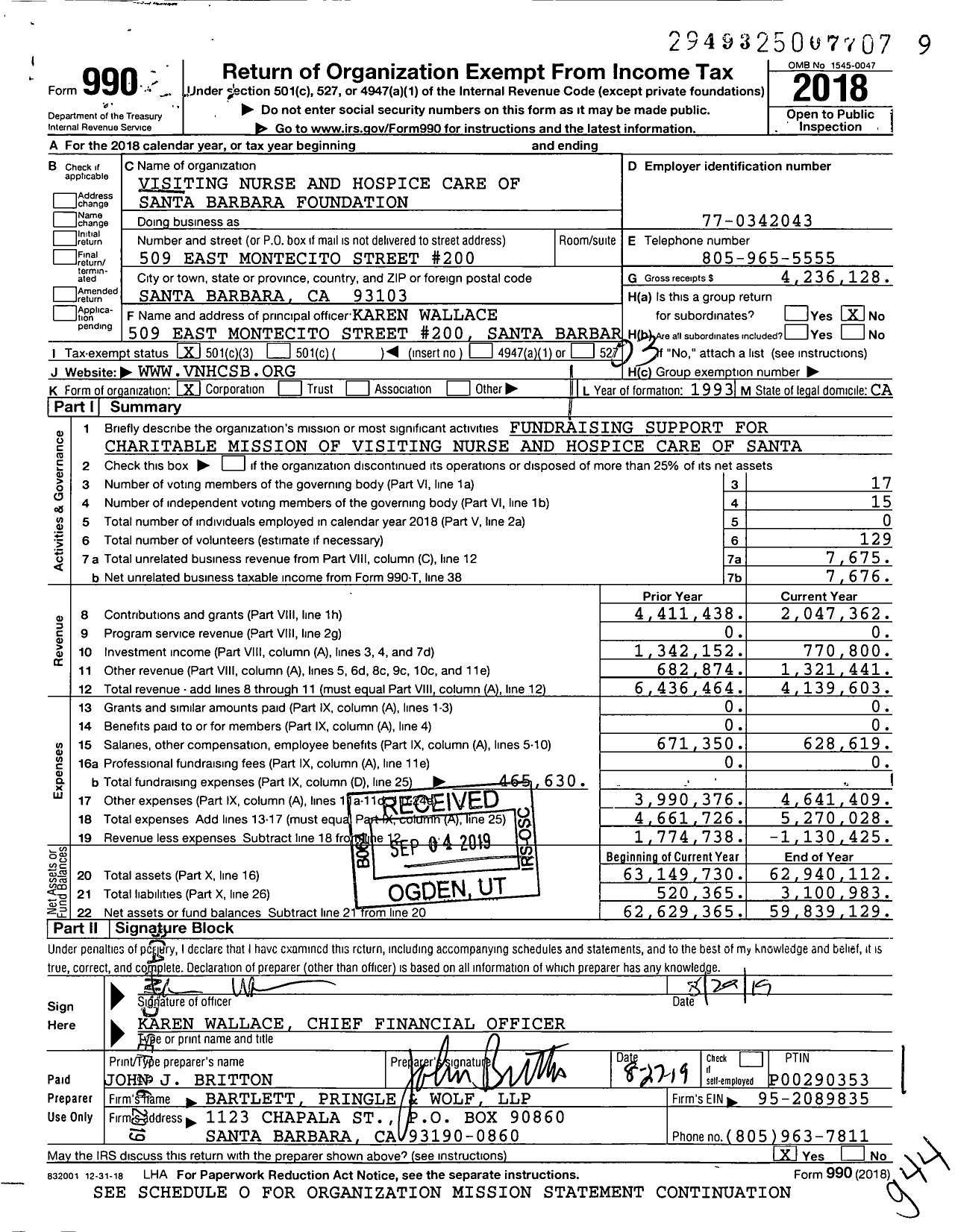 Image of first page of 2018 Form 990 for Vna Health Foundation