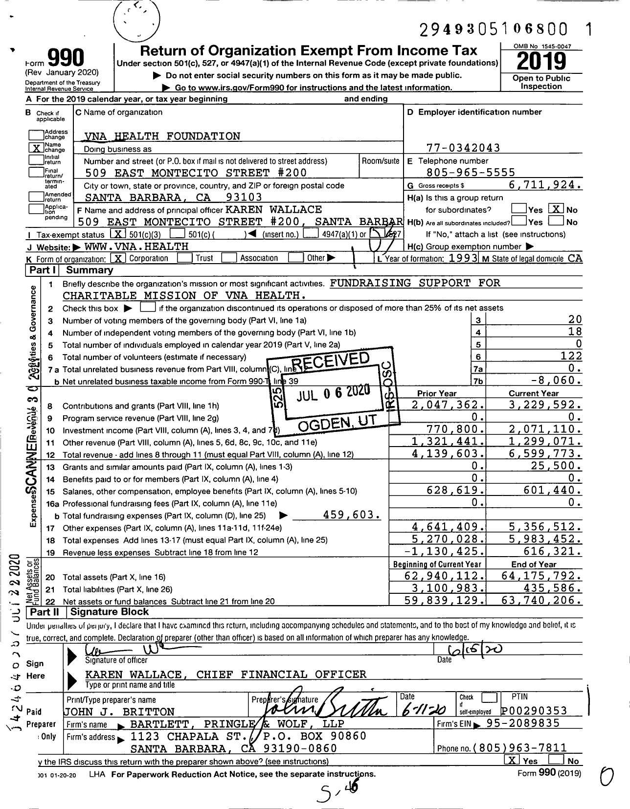 Image of first page of 2019 Form 990 for Vna Health Foundation