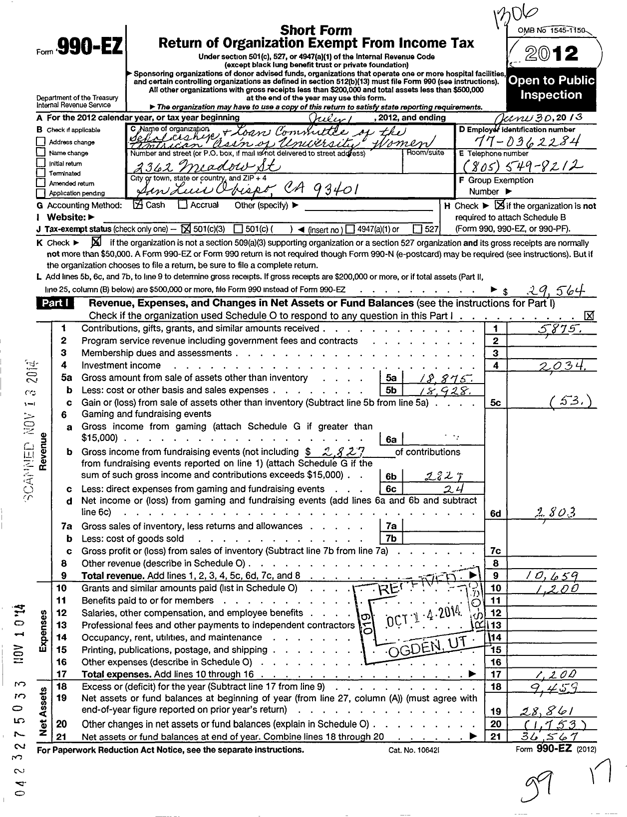 Image of first page of 2012 Form 990EZ for Scholarship and Loan Committee of the Amer Association of Univ Women's