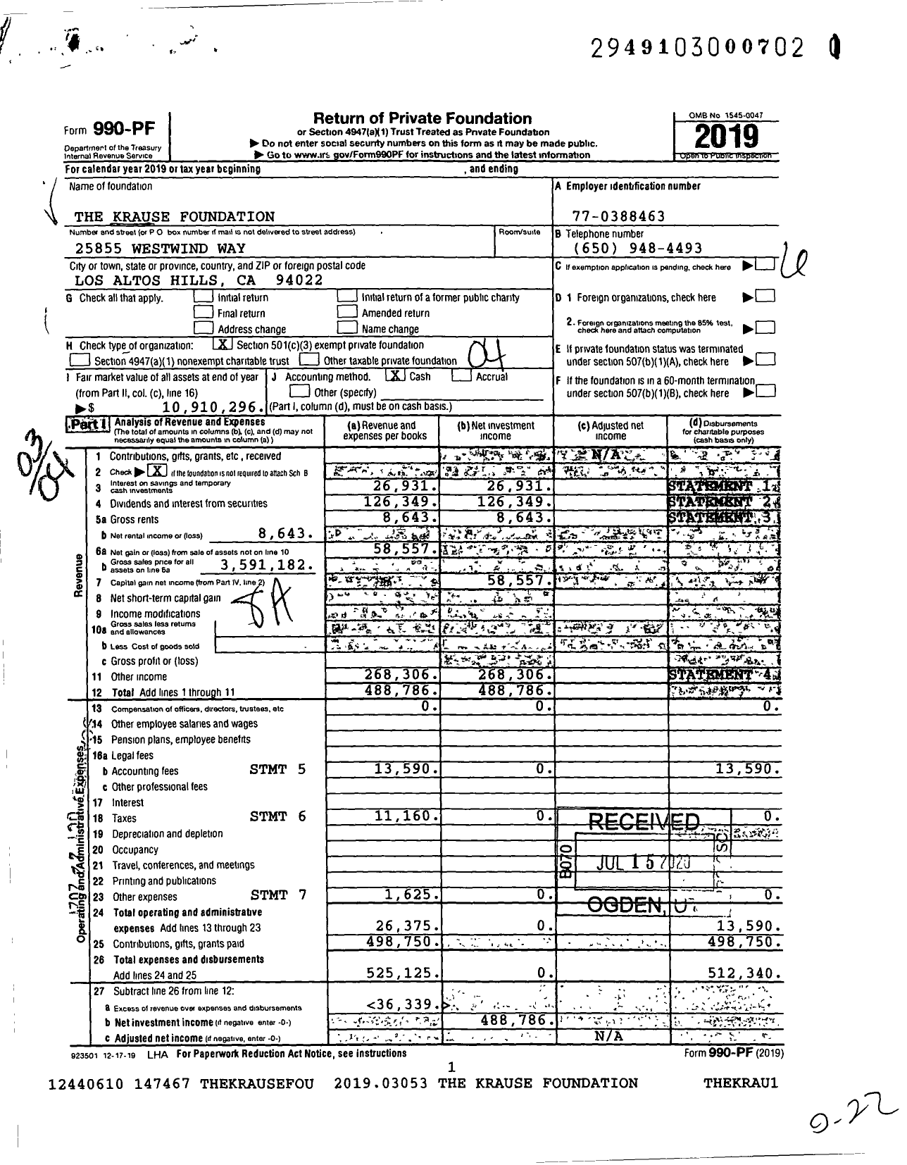 Image of first page of 2019 Form 990PF for The Krause Foundation