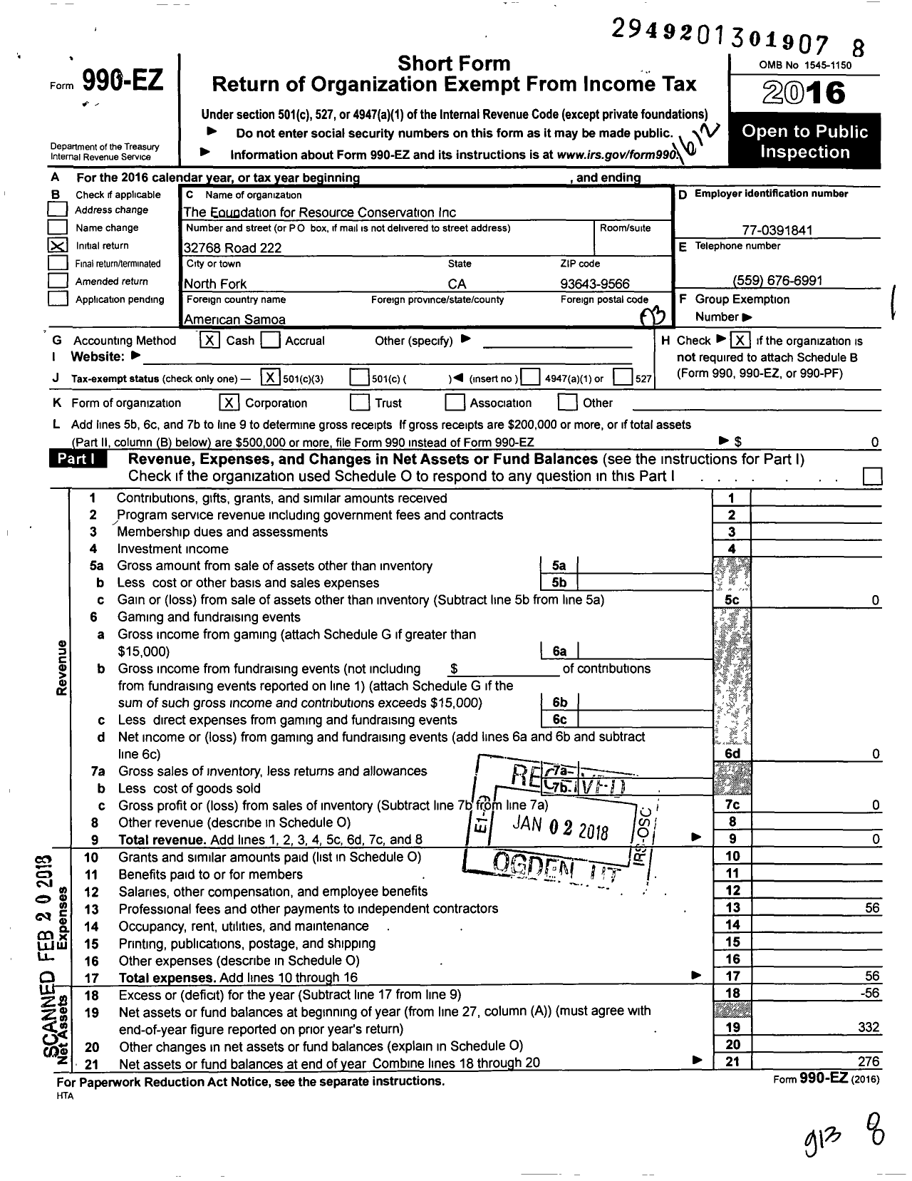 Image of first page of 2016 Form 990EZ for Foundation for Resource Conservation