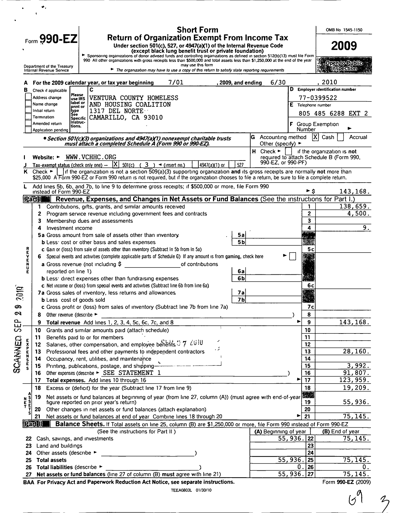 Image of first page of 2009 Form 990EZ for Coffee with A Cause