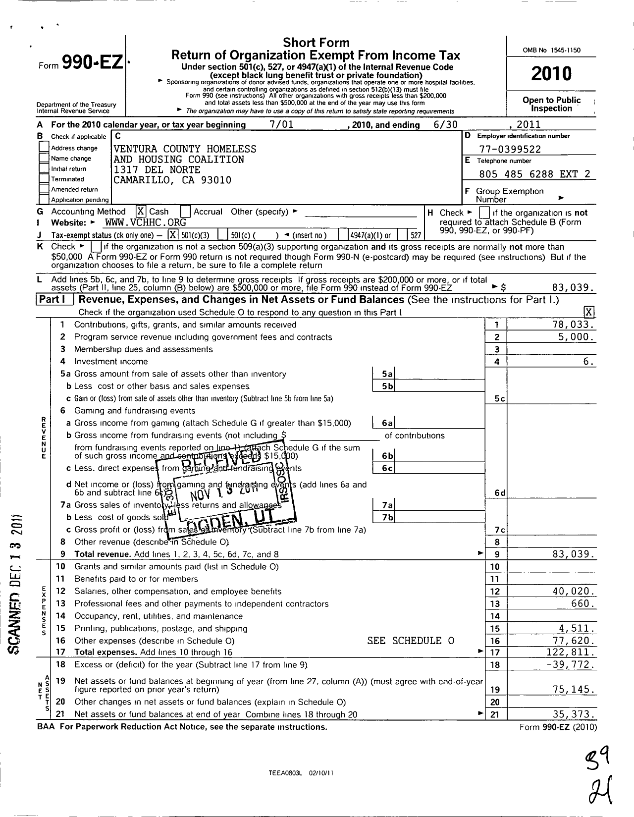 Image of first page of 2010 Form 990EZ for Coffee with A Cause