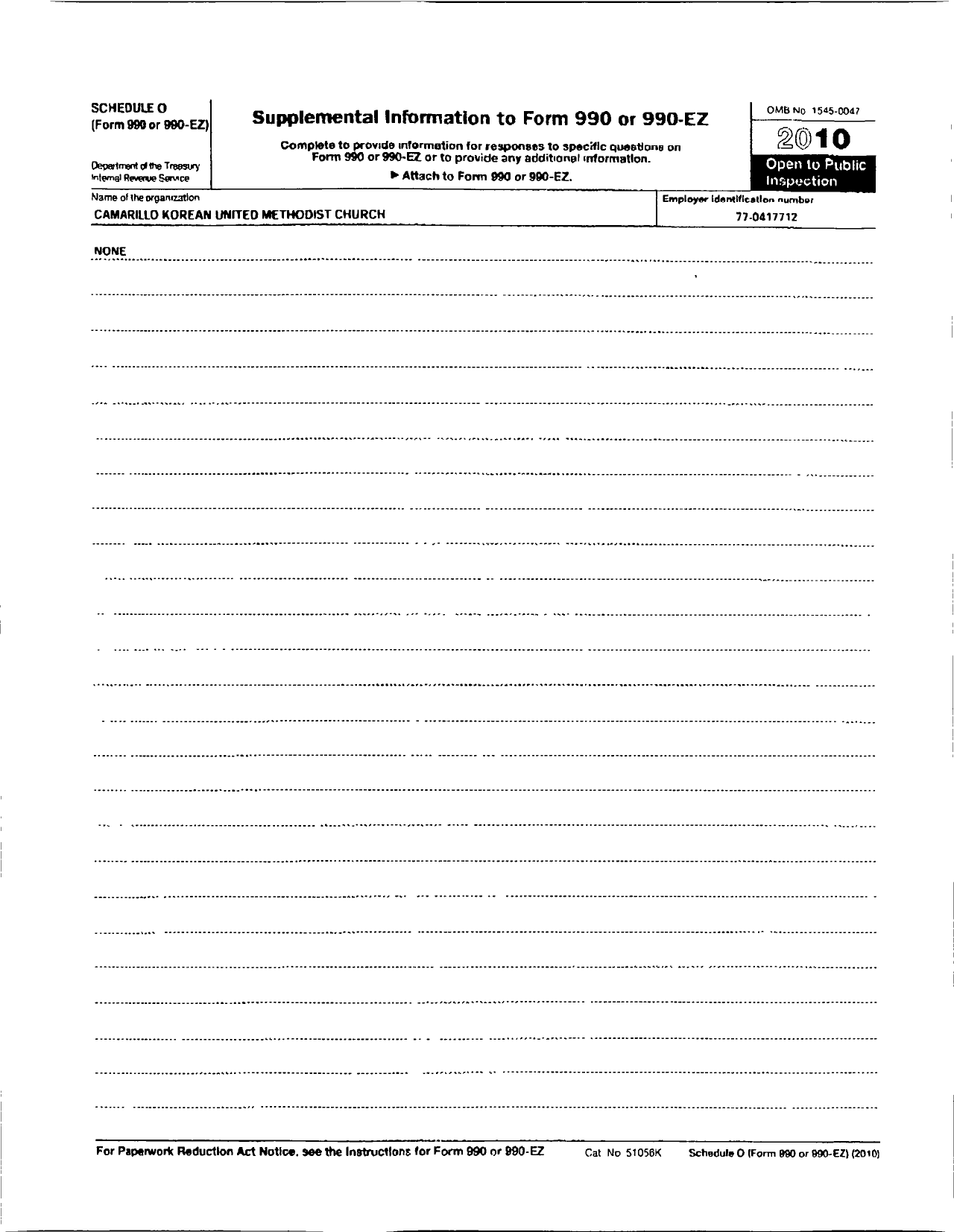 Image of first page of 2010 Form 990R for Camarillo Korean United Methodist Church