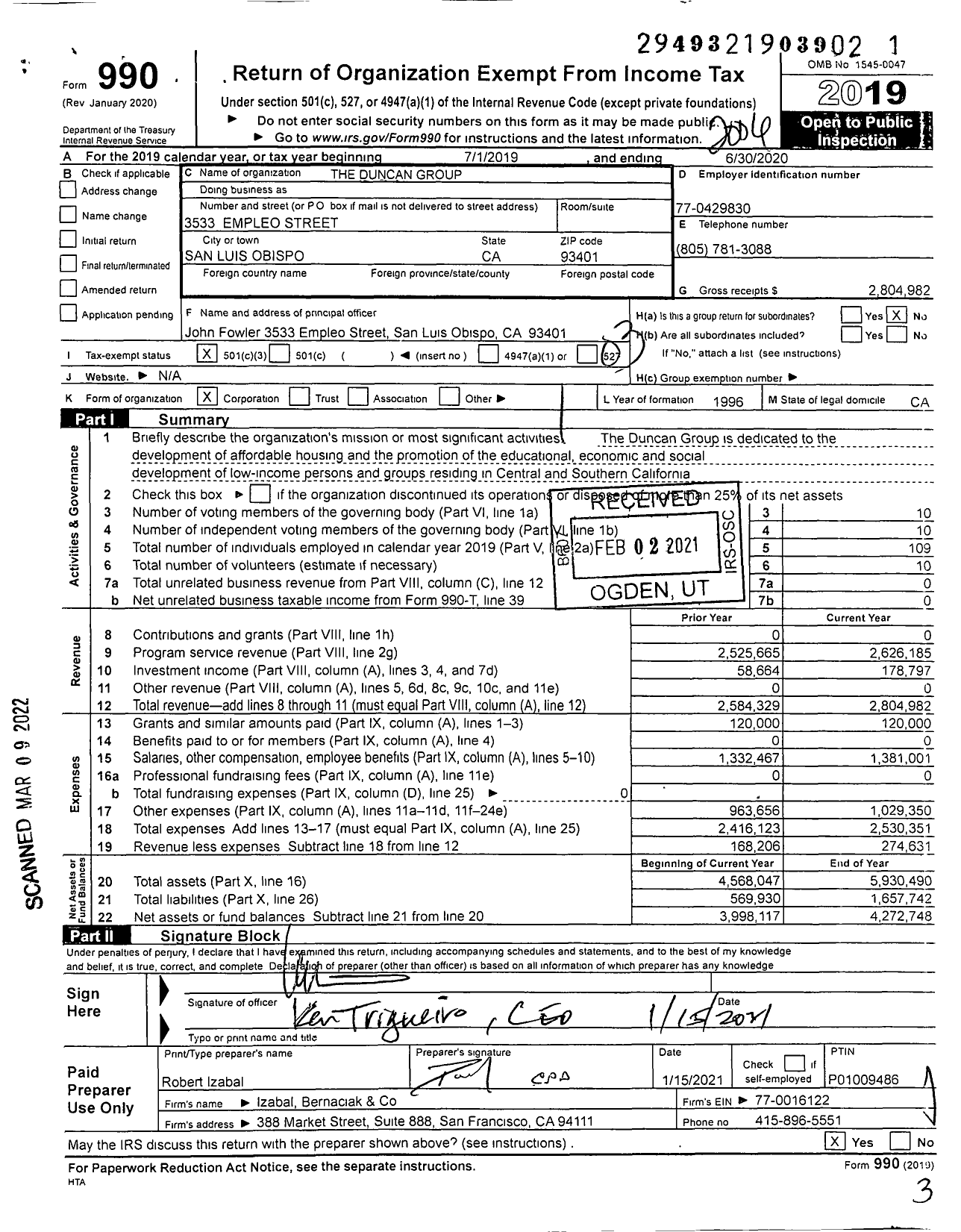 Image of first page of 2019 Form 990 for The Duncan Group