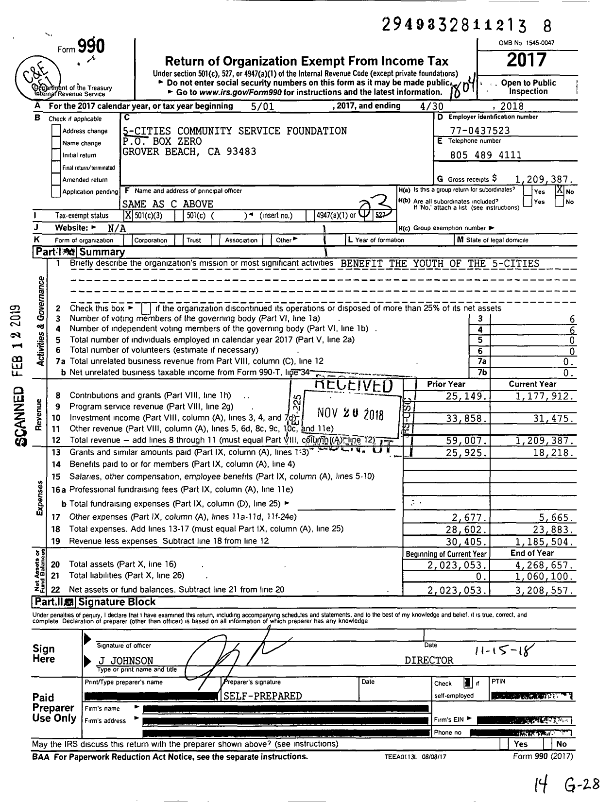 Image of first page of 2017 Form 990 for 5-cities Community Service Foundation