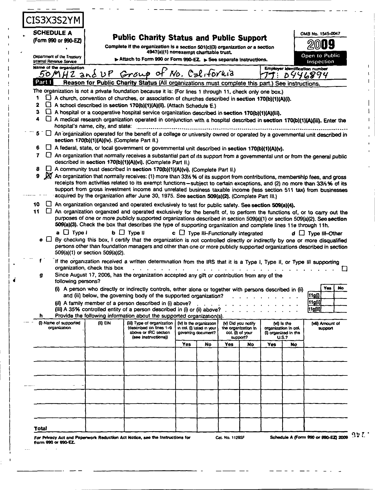 Image of first page of 2009 Form 990ER for 50mhz and Up Group of N California