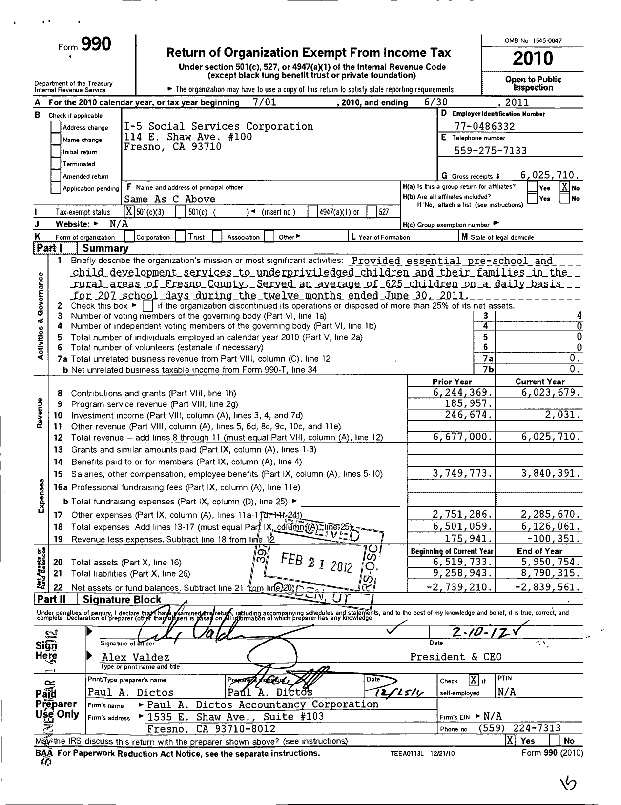 Image of first page of 2010 Form 990 for I-5 Social Services Corporation