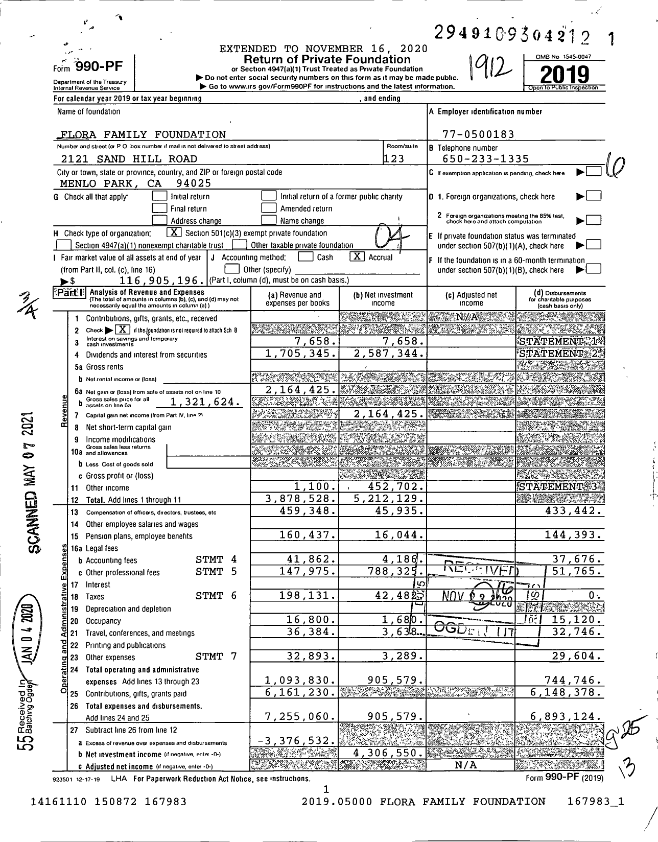 Image of first page of 2019 Form 990PF for Flora Family Foundation (FFF)