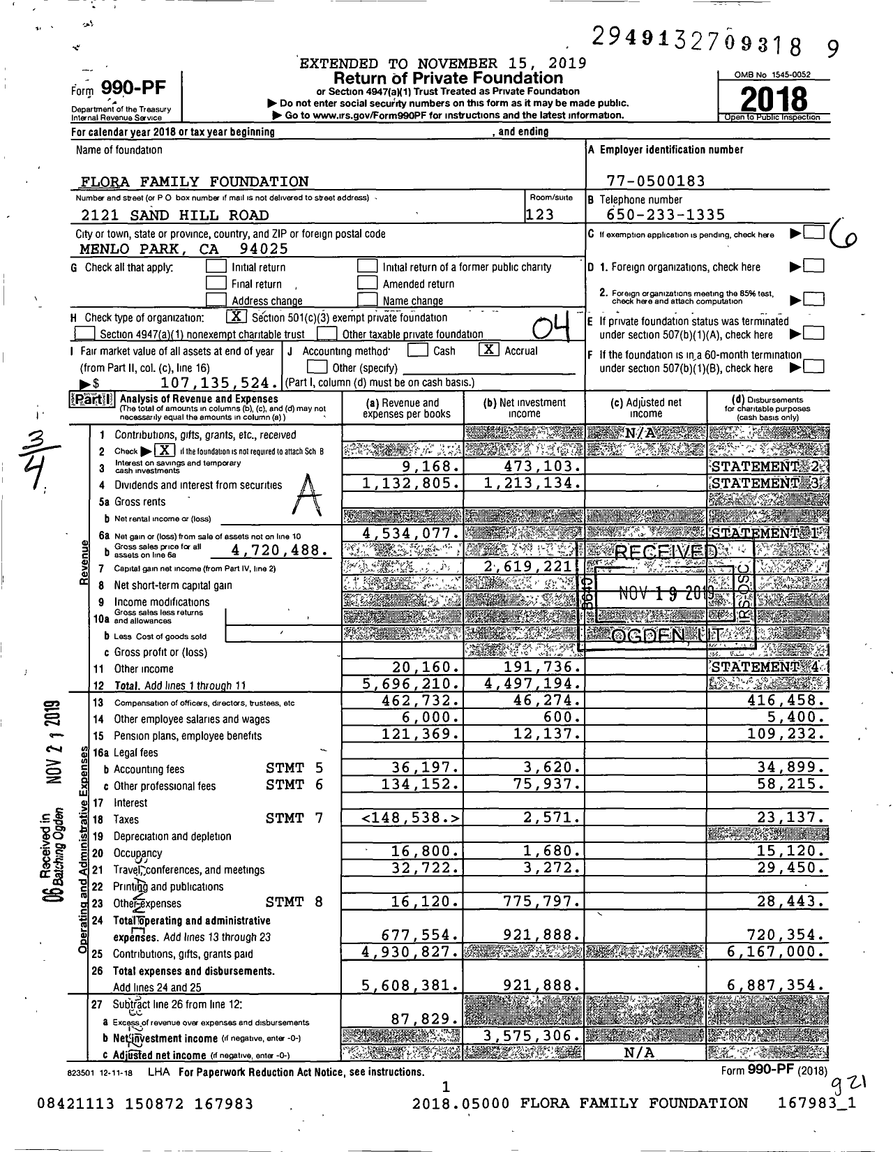 Image of first page of 2018 Form 990PF for Flora Family Foundation (FFF)