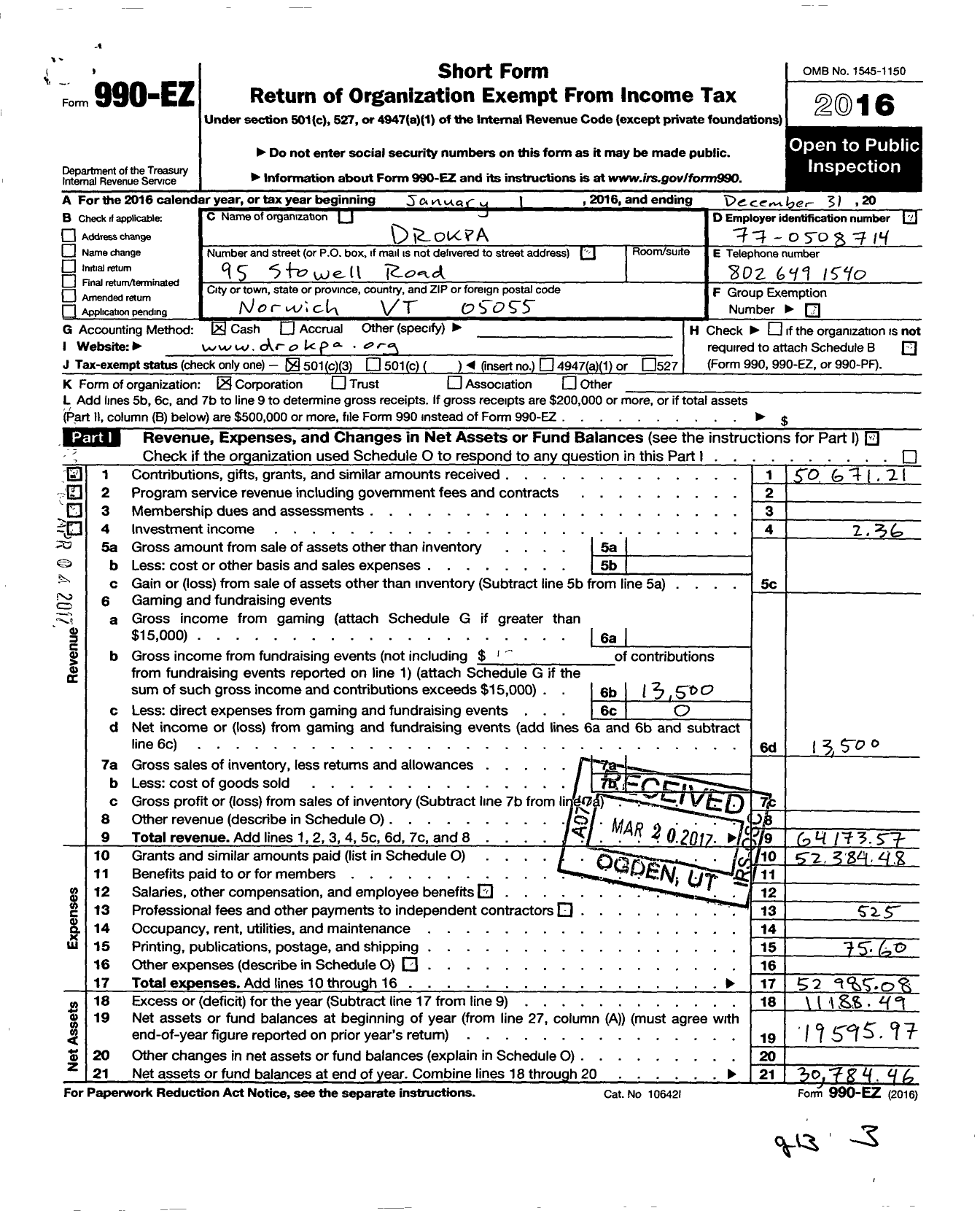 Image of first page of 2016 Form 990EZ for Drokpa