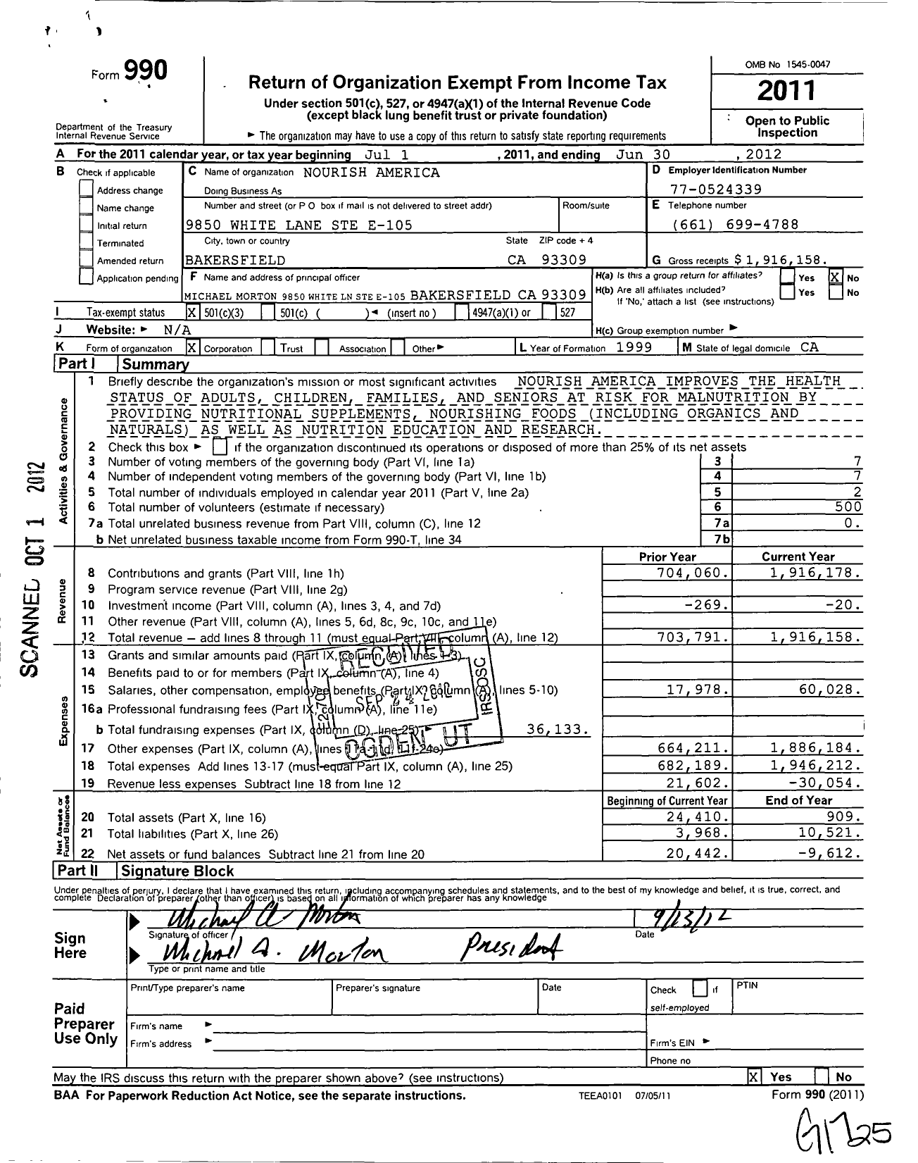 Image of first page of 2011 Form 990 for Nourish America