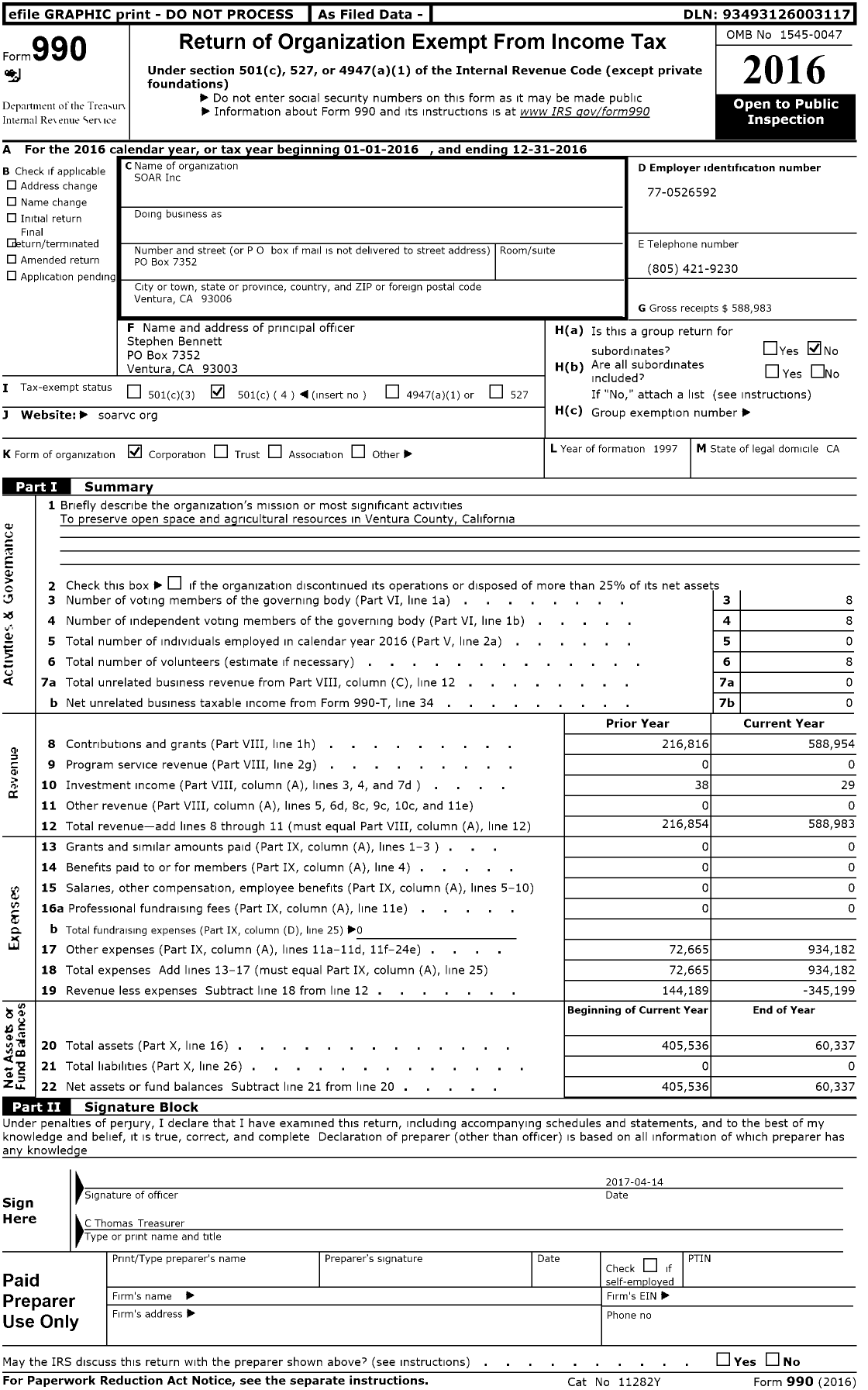 Image of first page of 2016 Form 990O for Soar