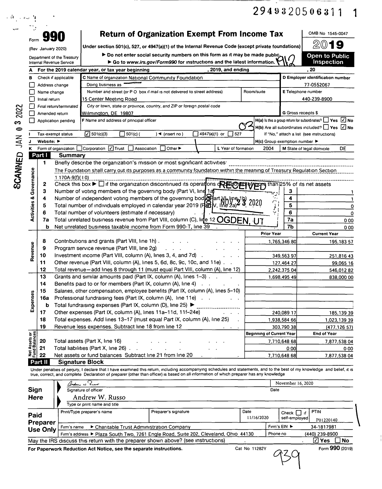 Image of first page of 2019 Form 990 for National Community Foundation
