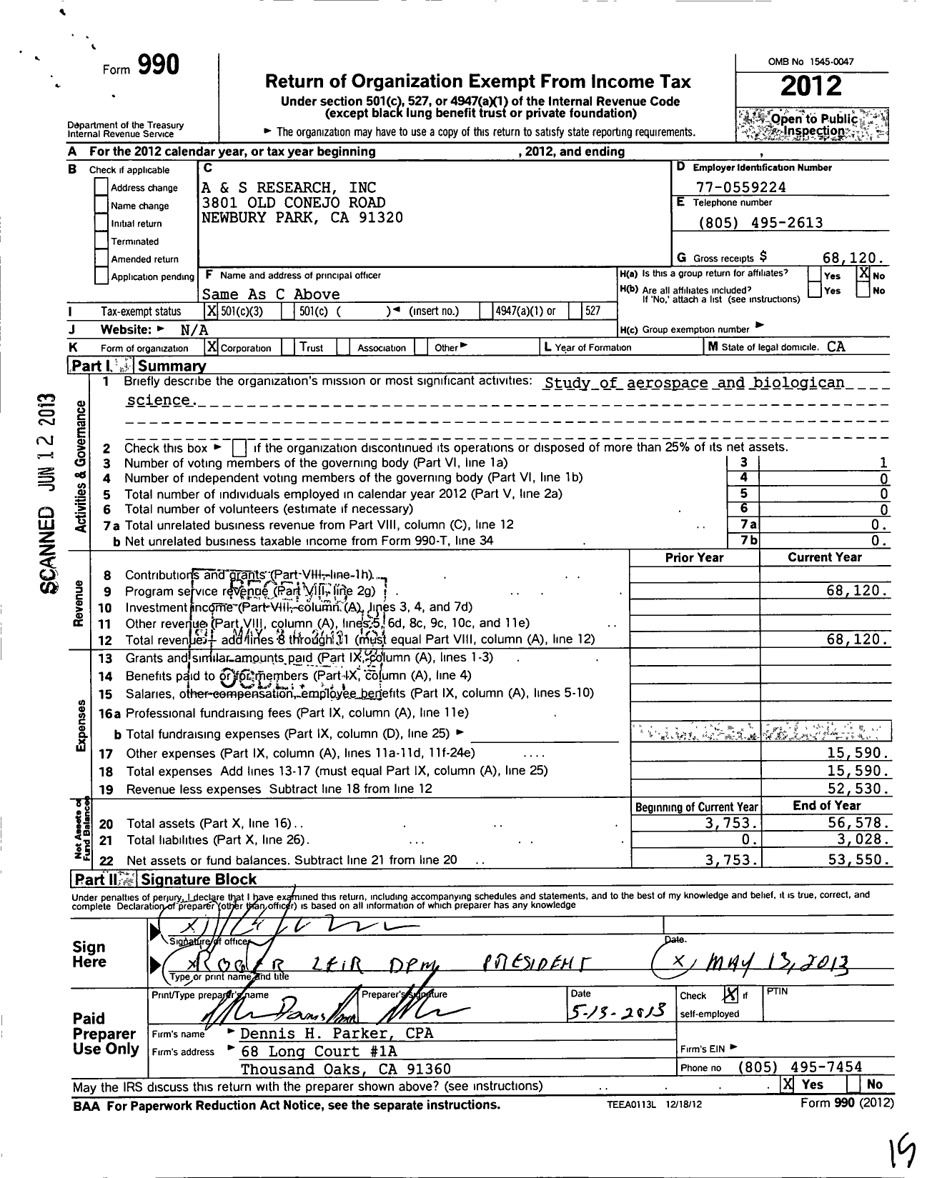 Image of first page of 2012 Form 990 for A and S Research A California Business Trust