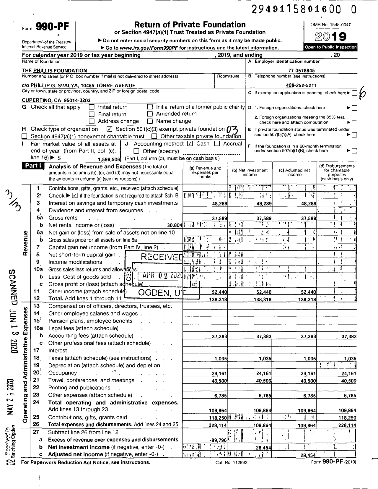 Image of first page of 2019 Form 990PR for The Phillis Foundation