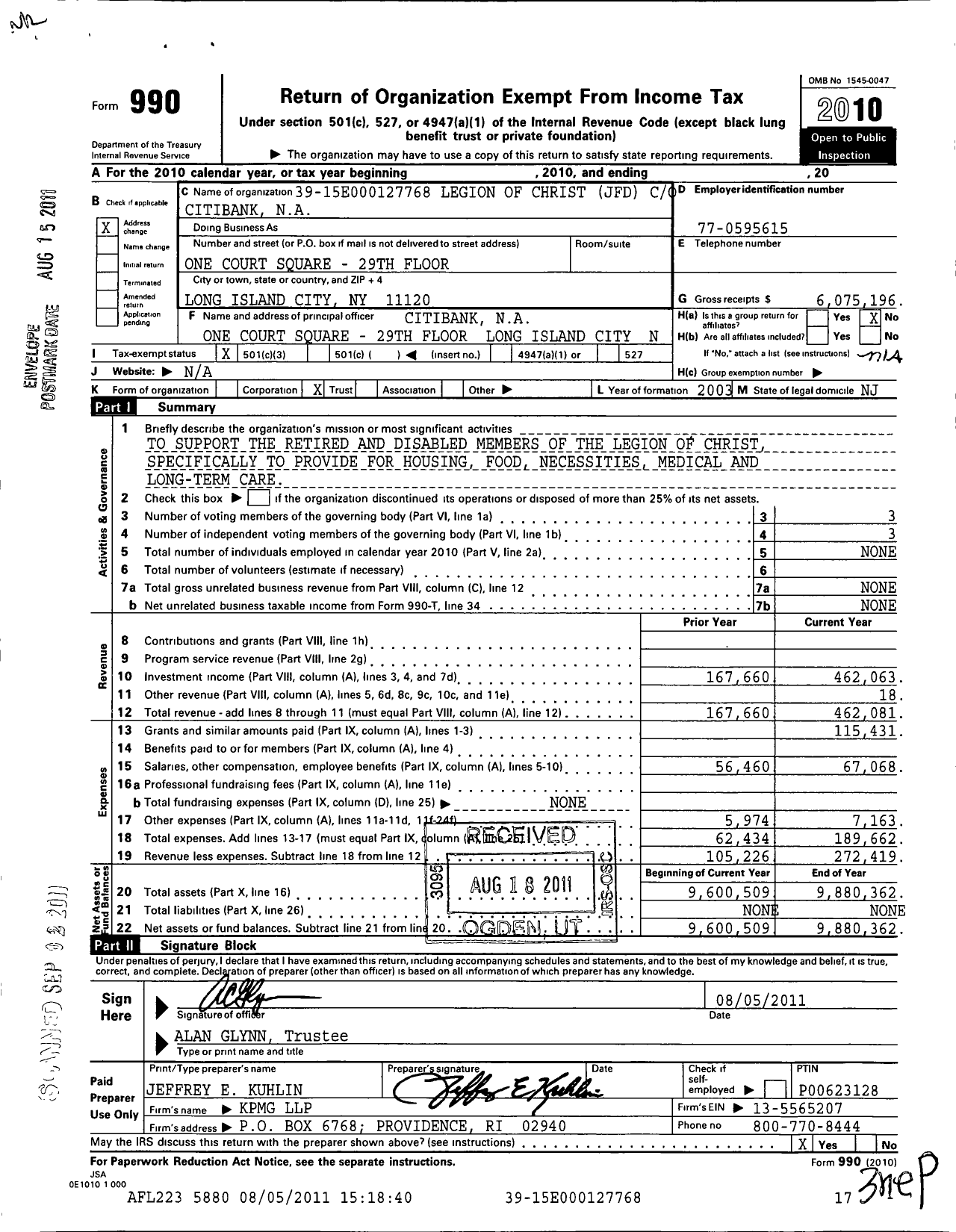 Image of first page of 2010 Form 990 for Legion of Christ JFD