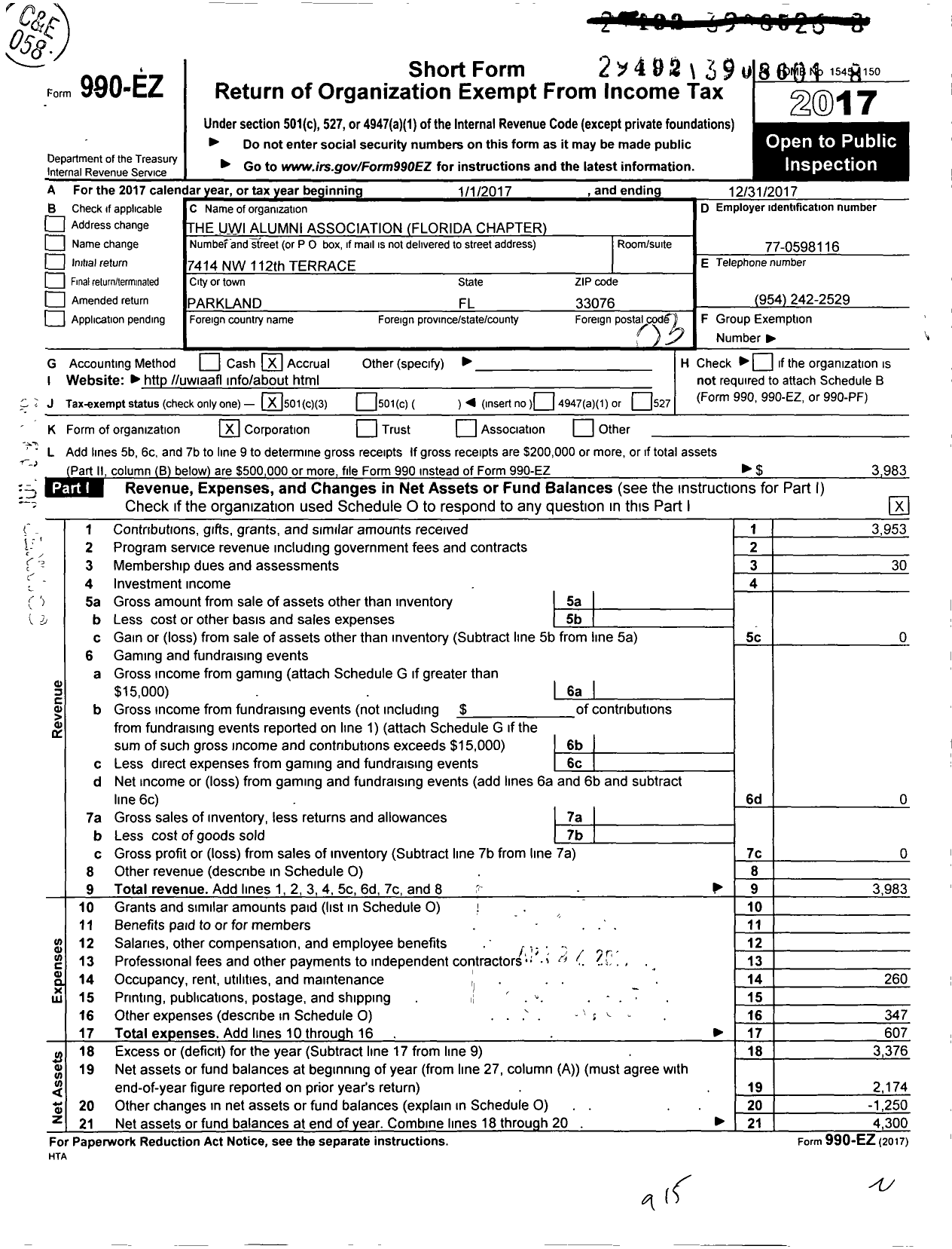 Image of first page of 2017 Form 990EZ for The Uwi Alumni Association