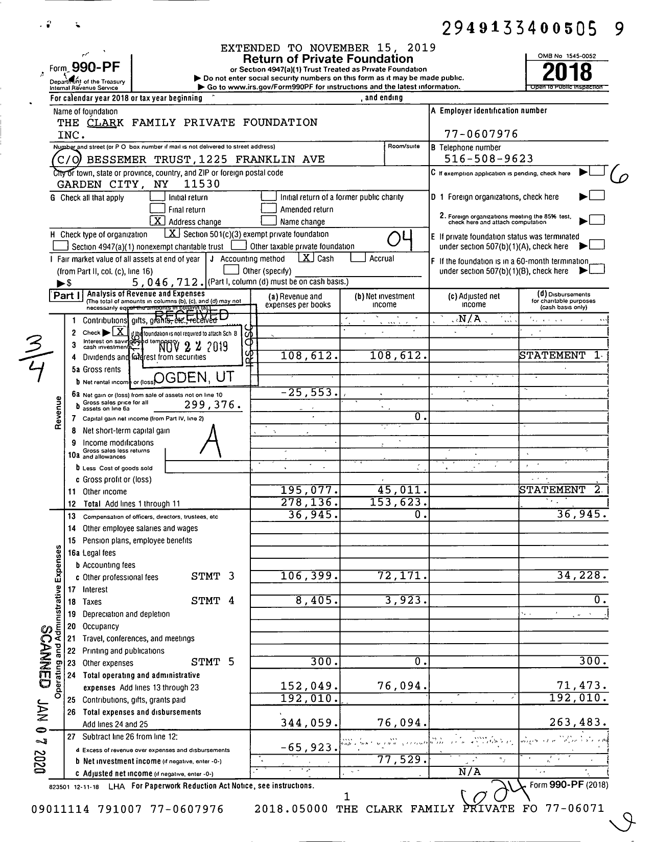 Image of first page of 2018 Form 990PF for The Clark Family Private Foundation