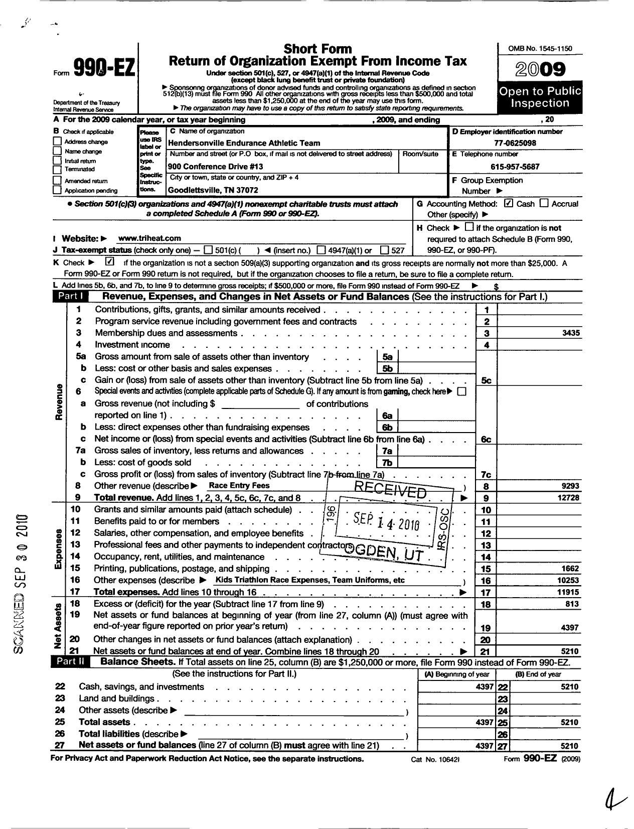 Image of first page of 2009 Form 990EO for Hendersonville Endurance Athletic Team