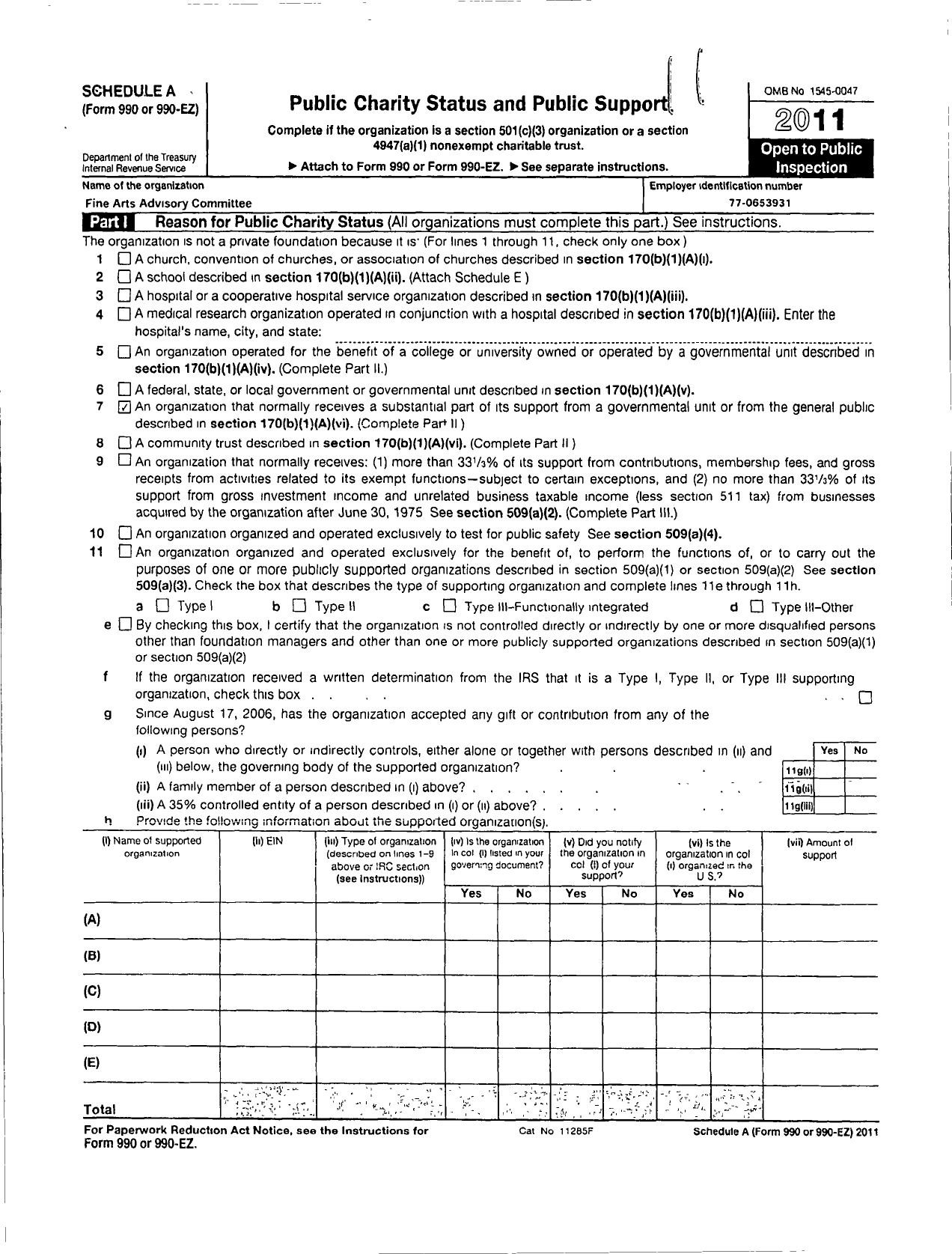 Image of first page of 2010 Form 990ER for Fine Arts Advisory Committee