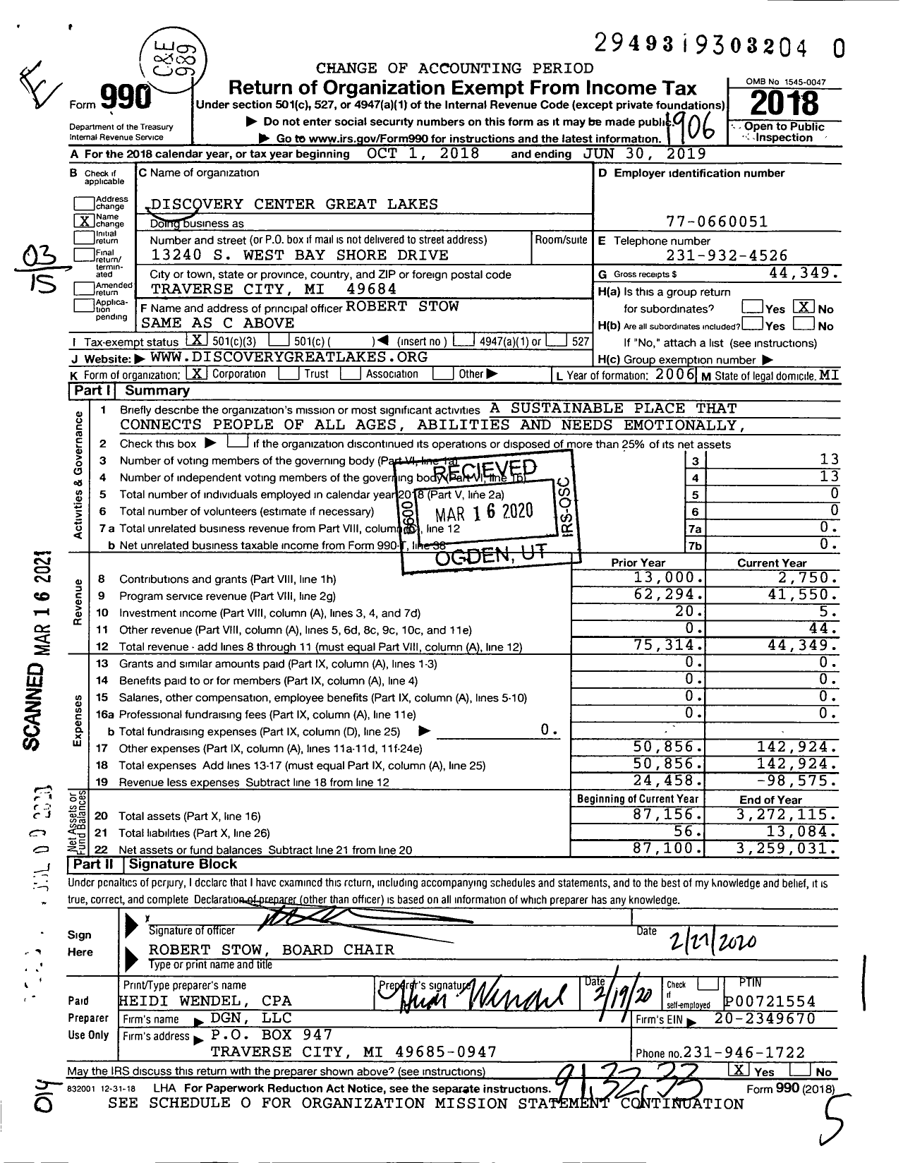 Image of first page of 2018 Form 990 for Discovery Center Great Lakes