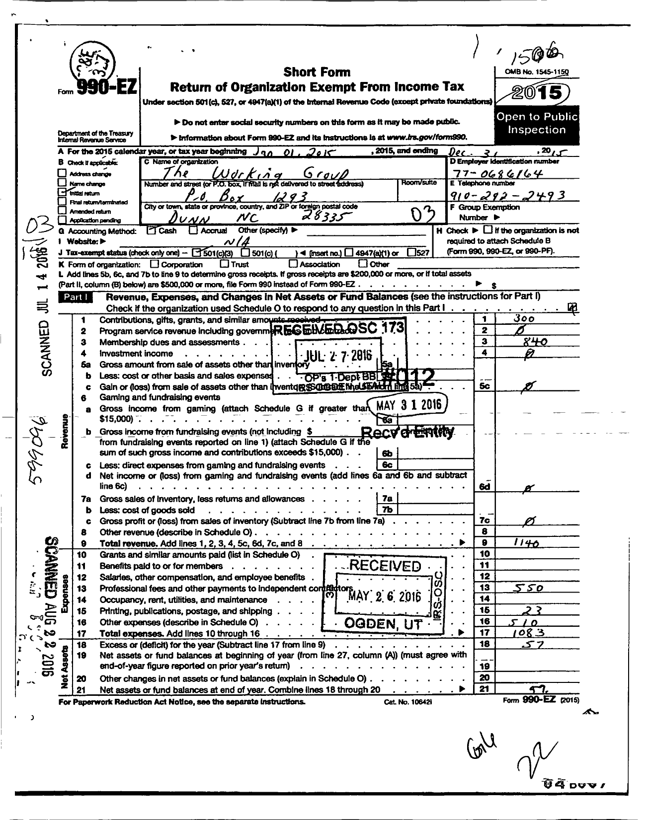 Image of first page of 2014 Form 990EZ for The Working Group