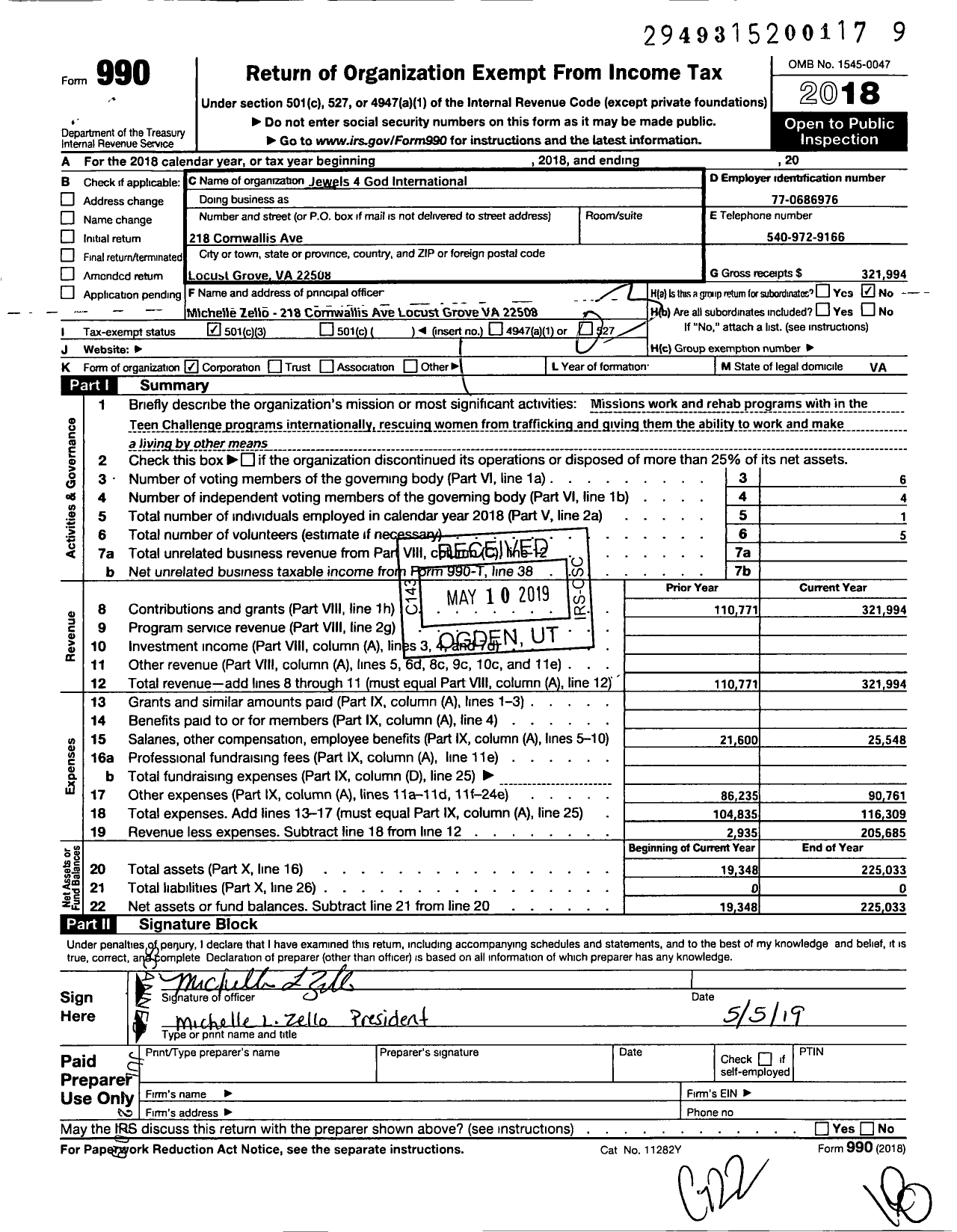 Image of first page of 2018 Form 990 for Jewelry 4 God International