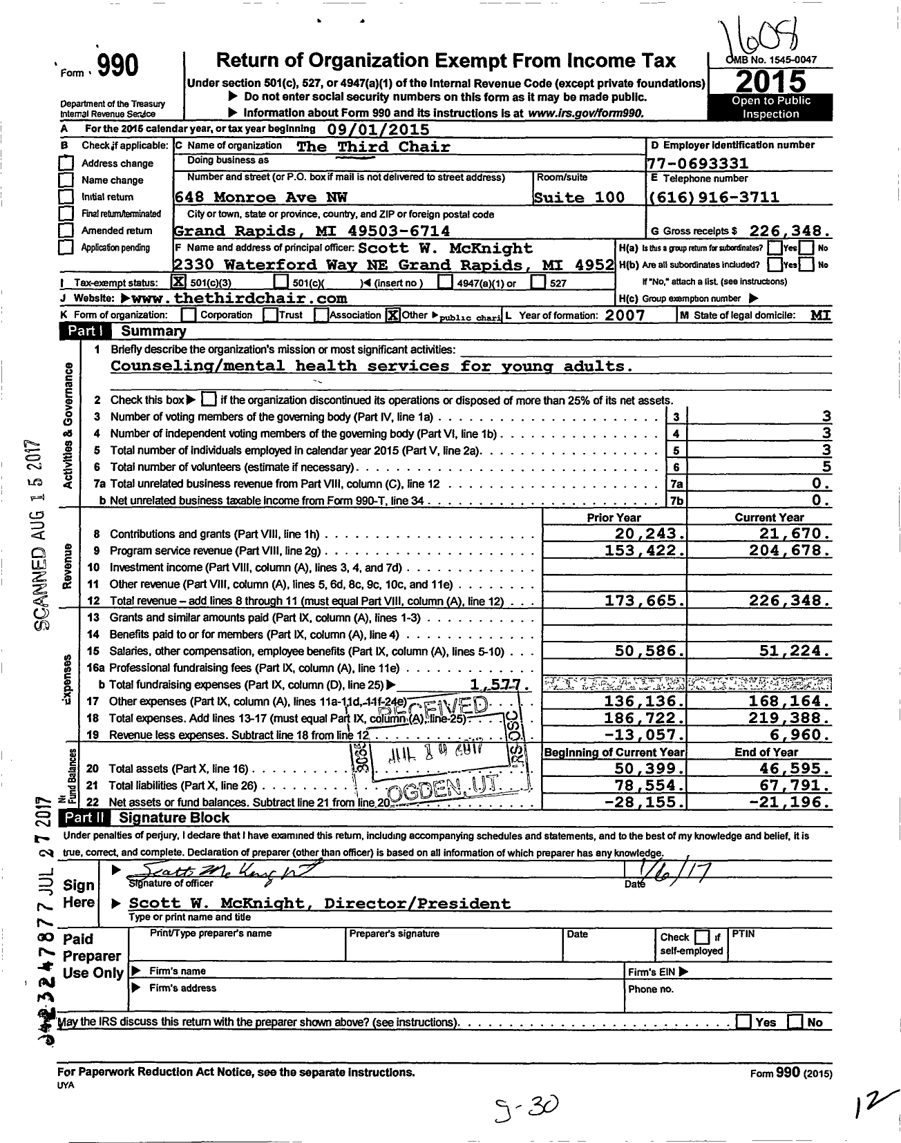 Image of first page of 2015 Form 990 for The Third Chair