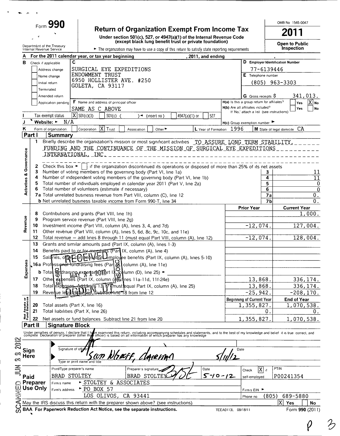 Image of first page of 2011 Form 990 for Surgical Eye Expeditions Endowment Trust