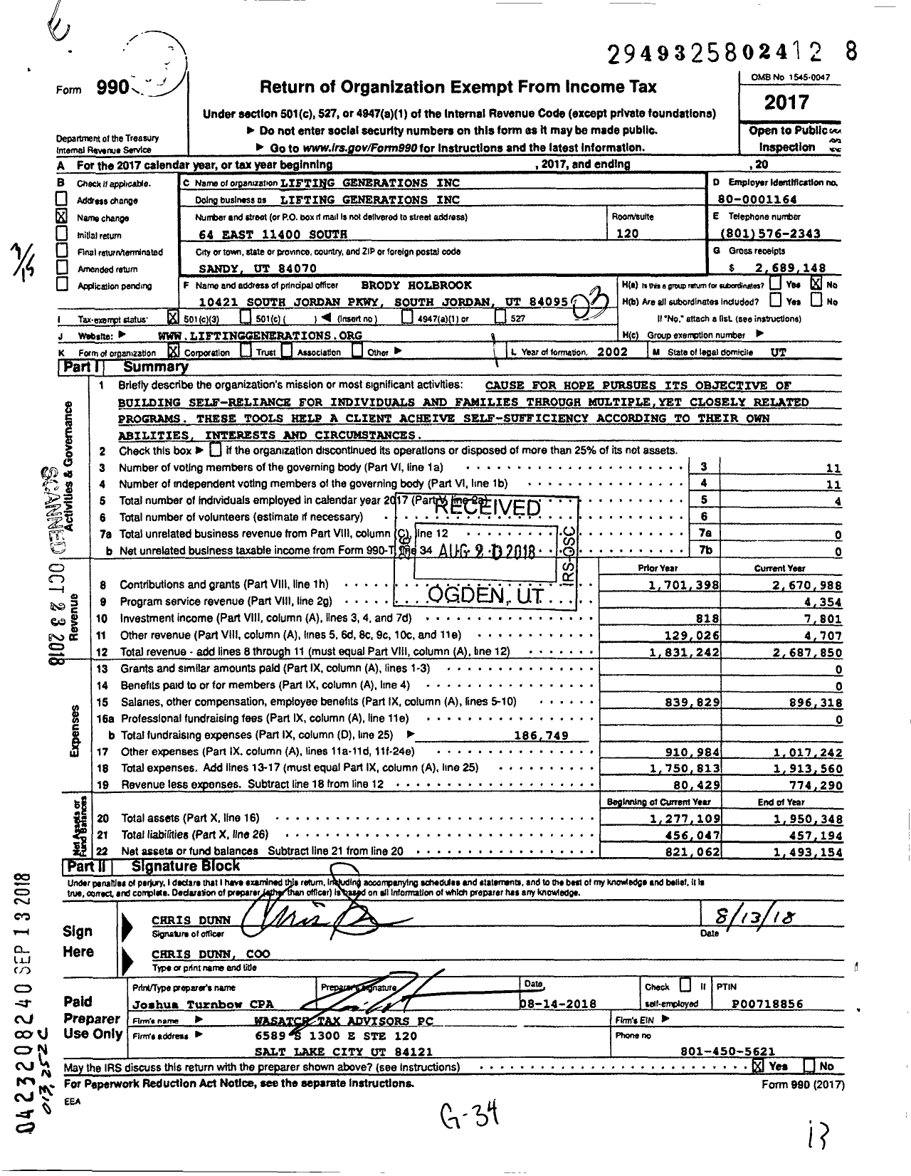 Image of first page of 2017 Form 990 for Lifting Generations