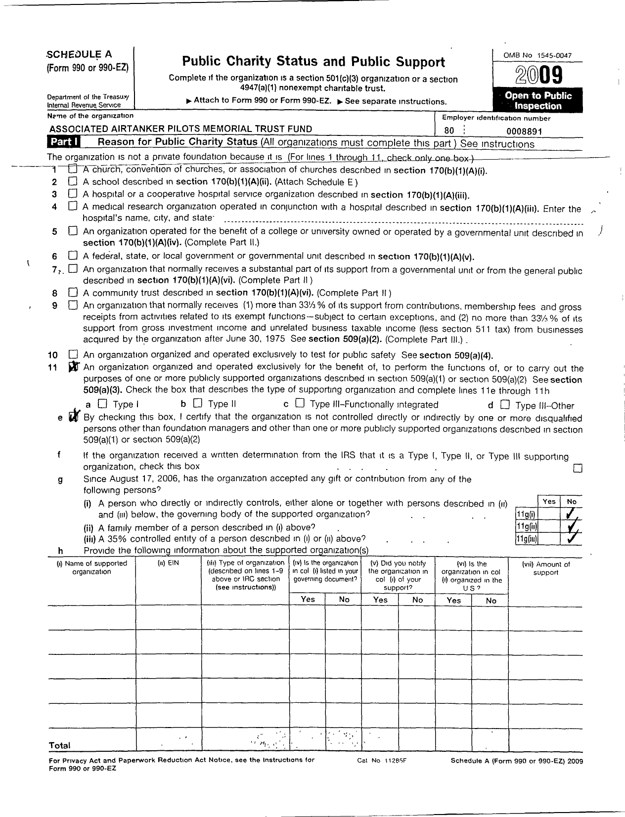 Image of first page of 2009 Form 990ER for Associated Airtanker Pilots Memorial Trust Fund