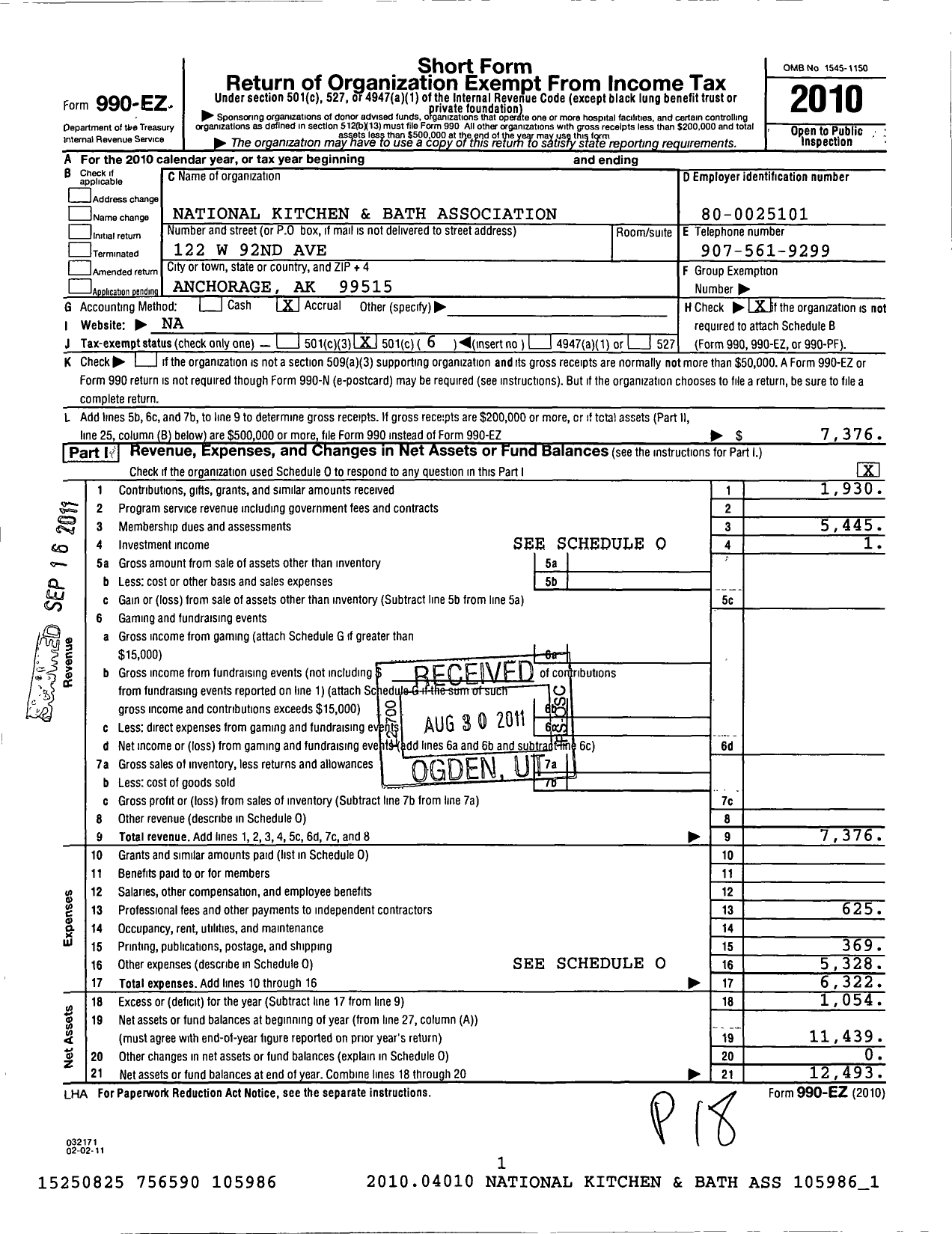 Image of first page of 2010 Form 990EO for National Kitchen and Bath Association / Alaska Chapter