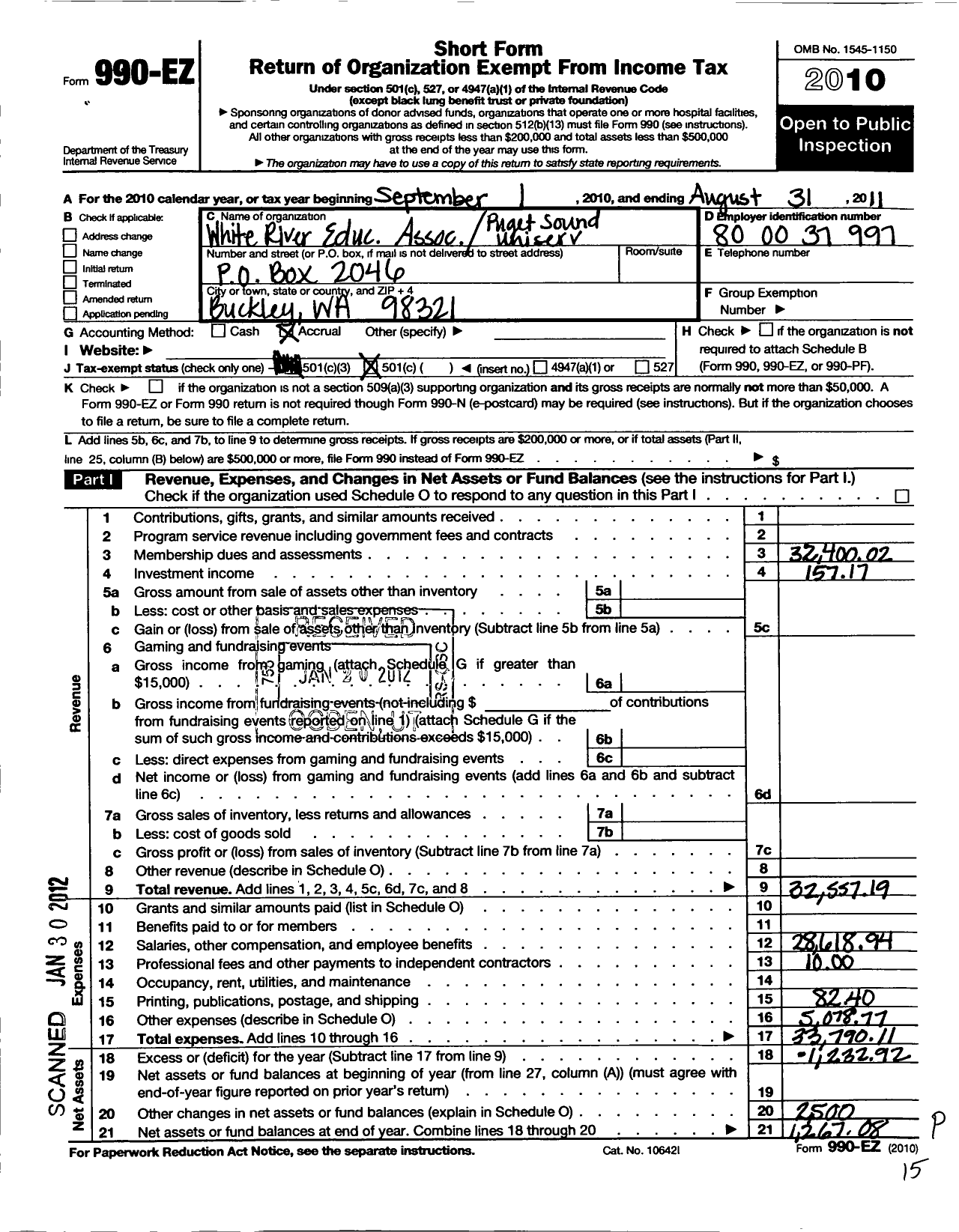 Image of first page of 2010 Form 990EO for White River Education Association