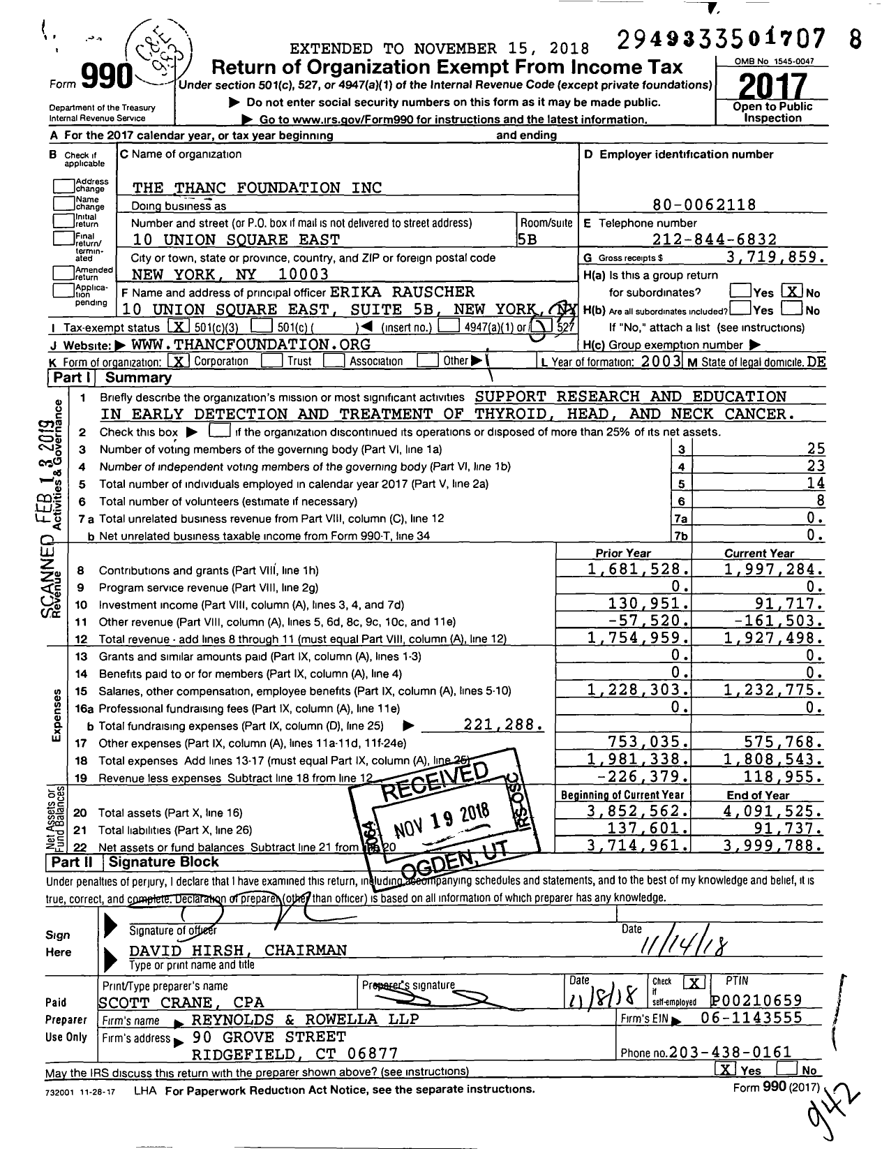 Image of first page of 2017 Form 990 for The Thanc Foundation