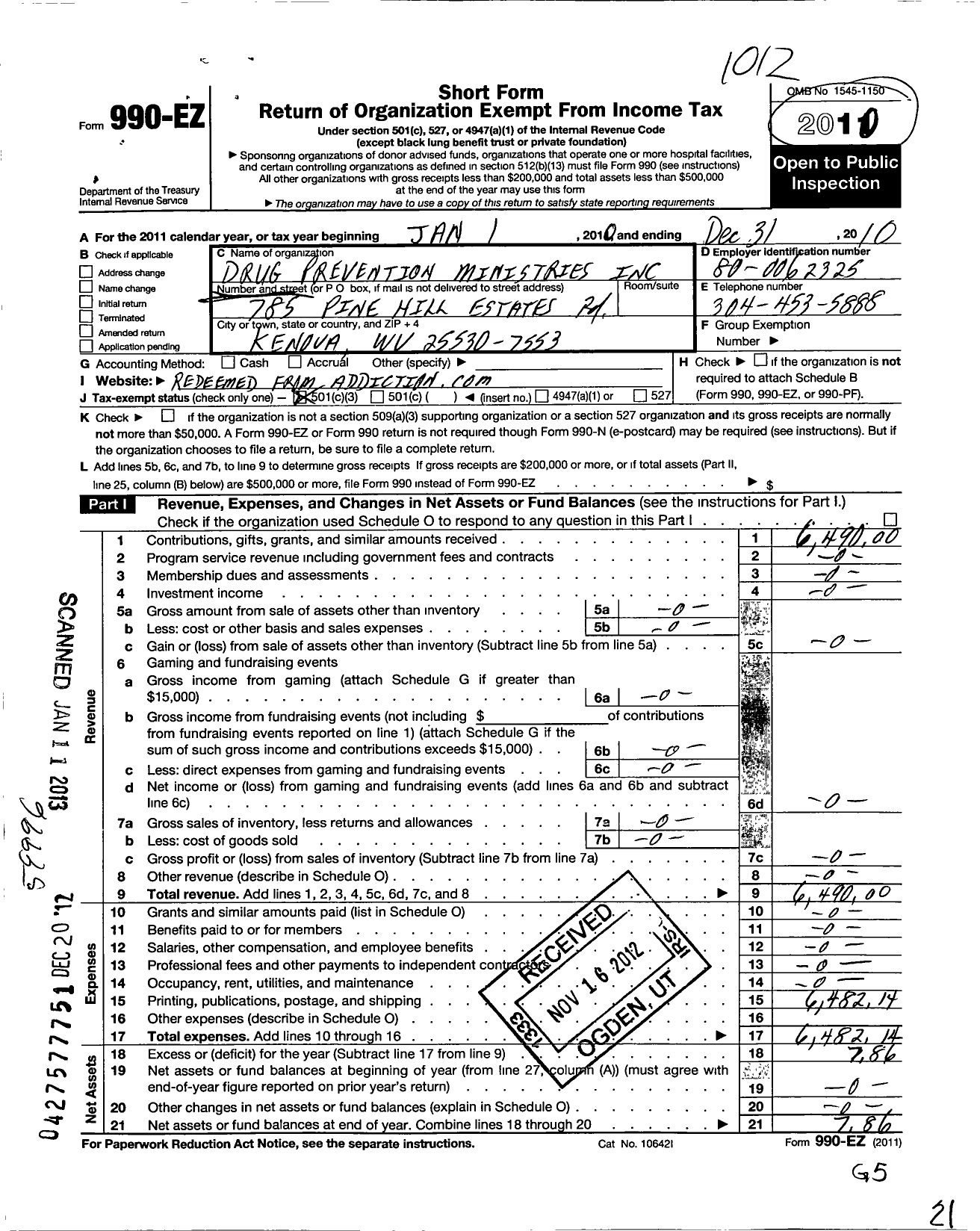 Image of first page of 2010 Form 990EZ for Drug Prevention Ministries