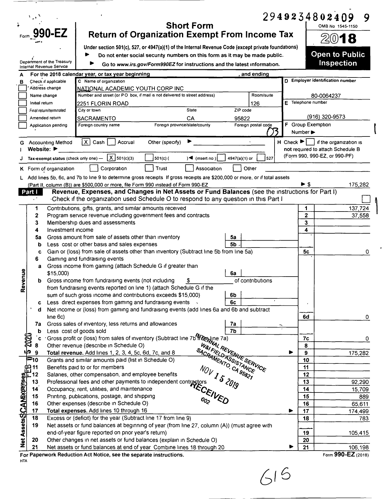 Image of first page of 2018 Form 990EZ for Sojourner Truth African Herita