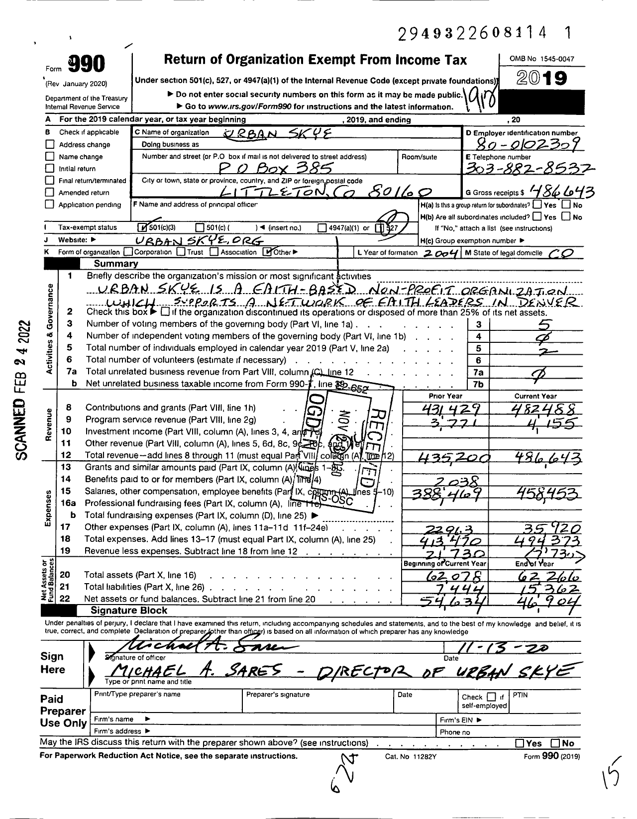 Image of first page of 2019 Form 990 for Urban Skye-1